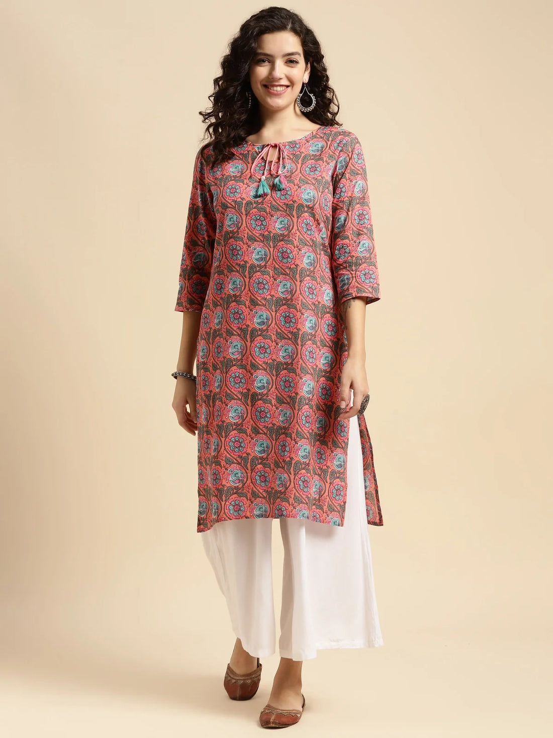 Buy Cotton Printed Knee Length Straight Kurta-Pink