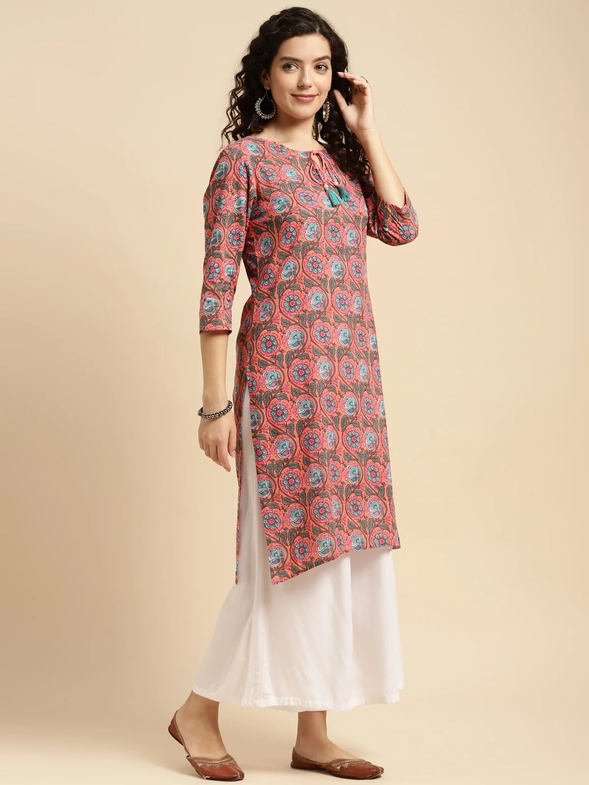 Buy Cotton Printed Knee Length Straight Kurta-Pink