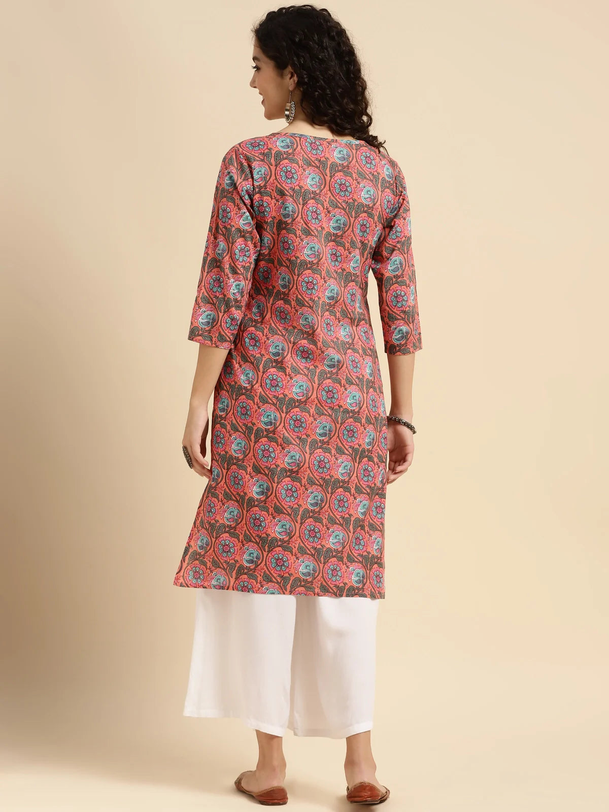 Buy Cotton Printed Knee Length Straight Kurta-Pink