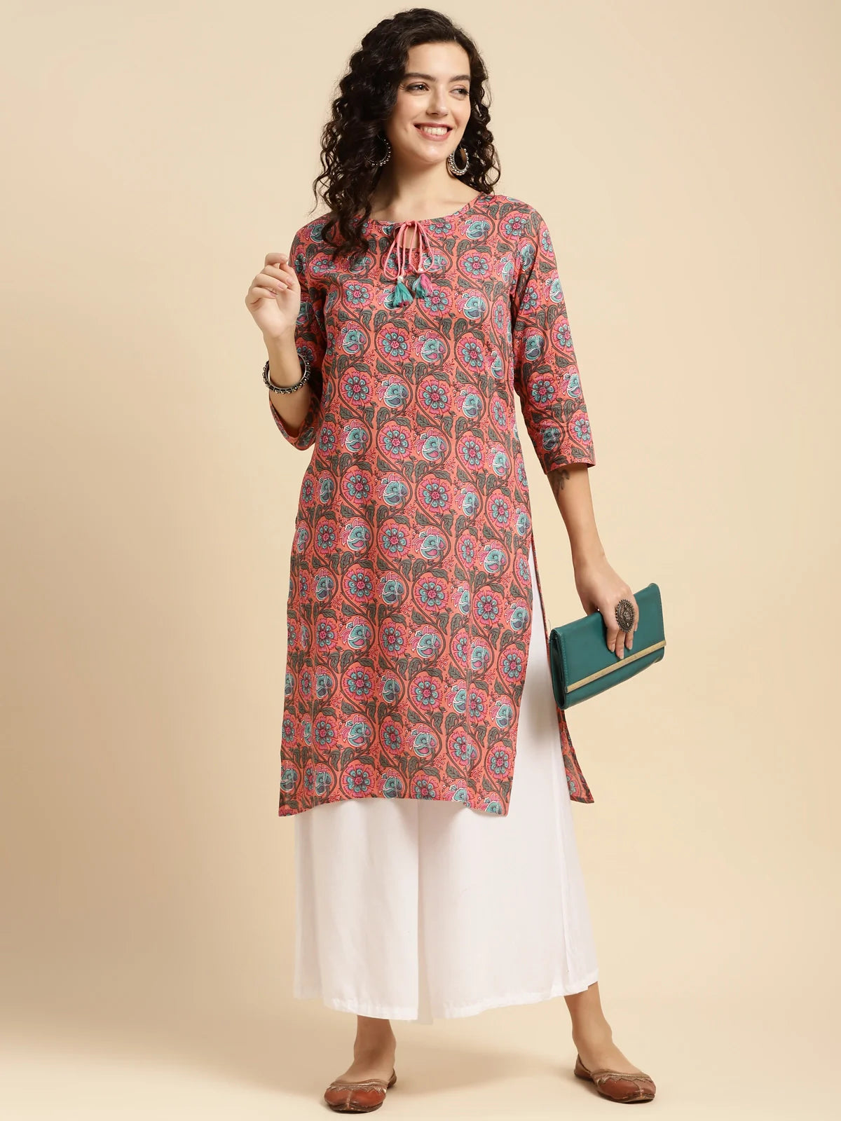 Buy Cotton Printed Knee Length Straight Kurta-Pink