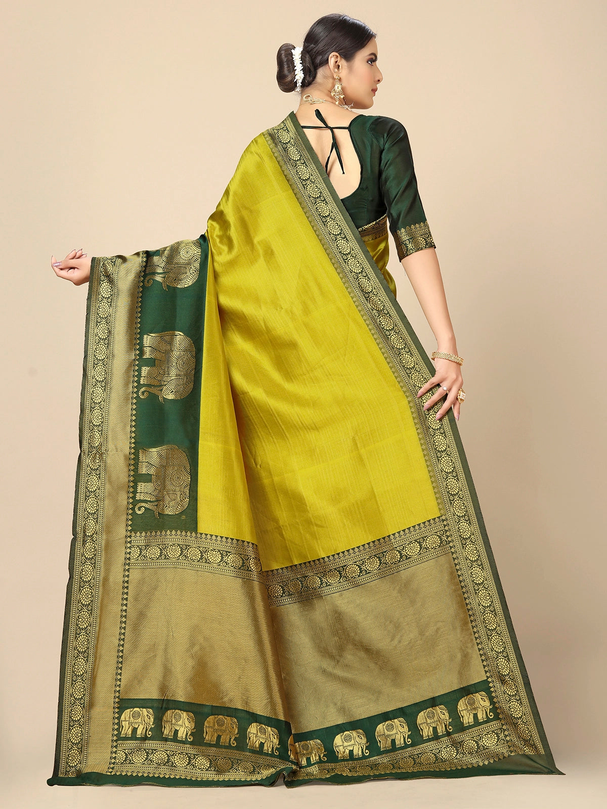 Buy Banarasi Silk Jacquard Saree With Blouse Piece-Lime Green