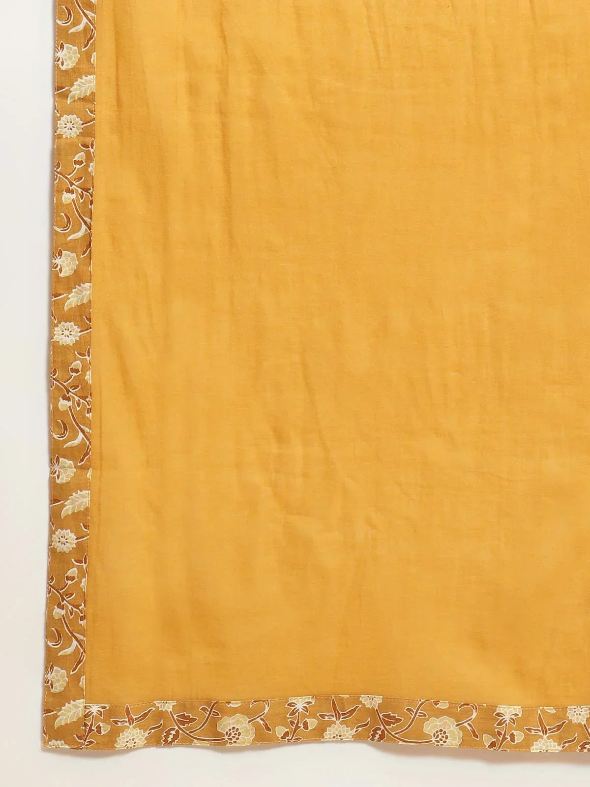 Buy Cotton Embroidered Calf Length Straight Kurta With Pant And Dupatta-Mustard