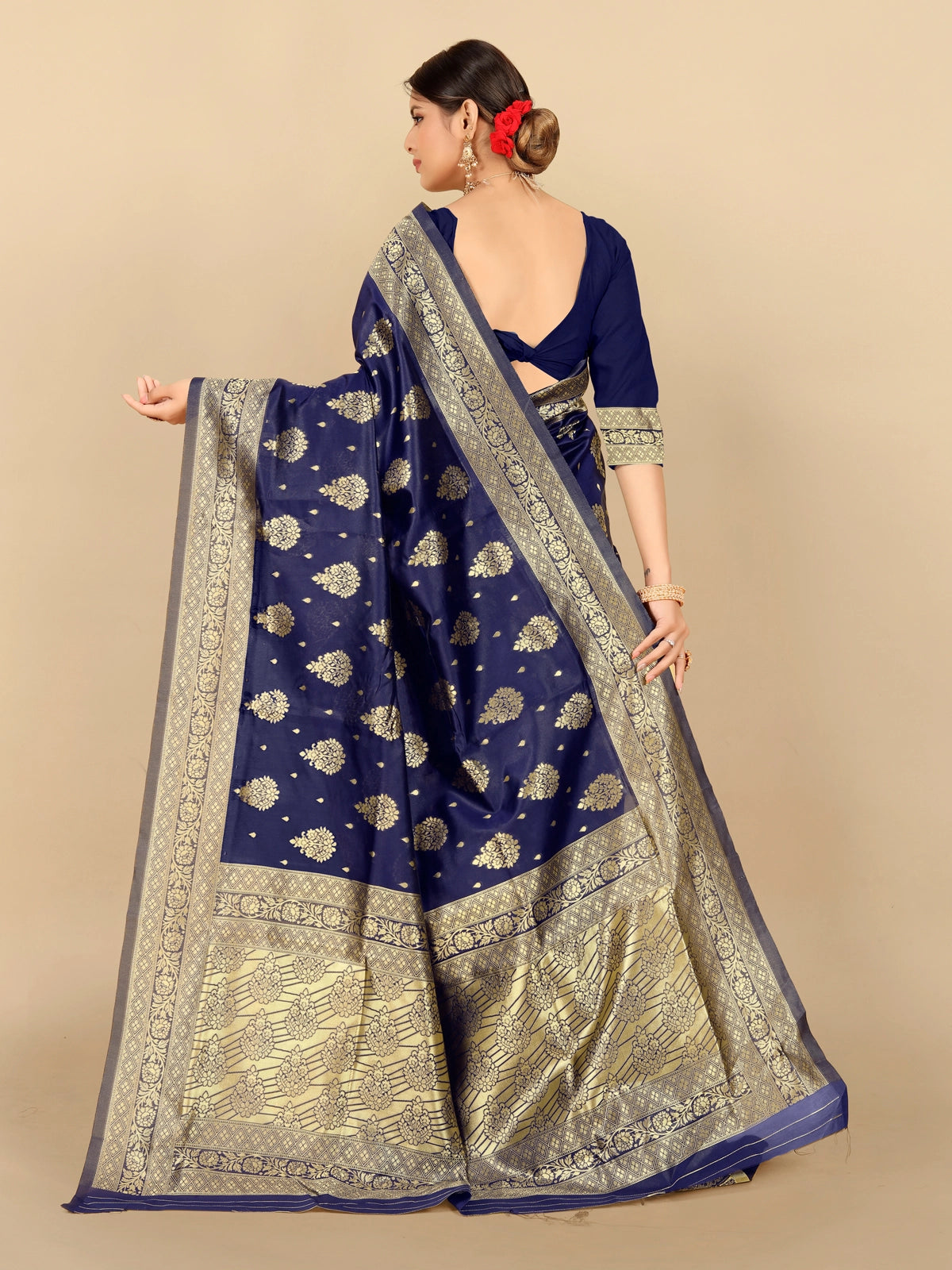 Buy Ethnic Motifs Woven Banarasi Silk Saree With Blouse Piece-Blue