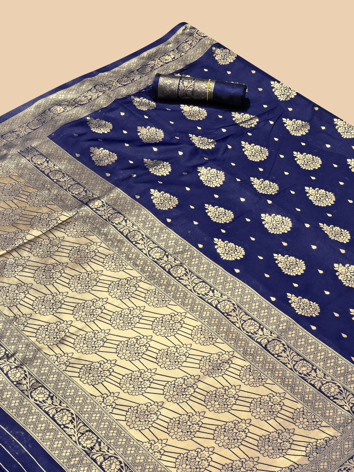 Buy Ethnic Motifs Woven Banarasi Silk Saree With Blouse Piece-Blue