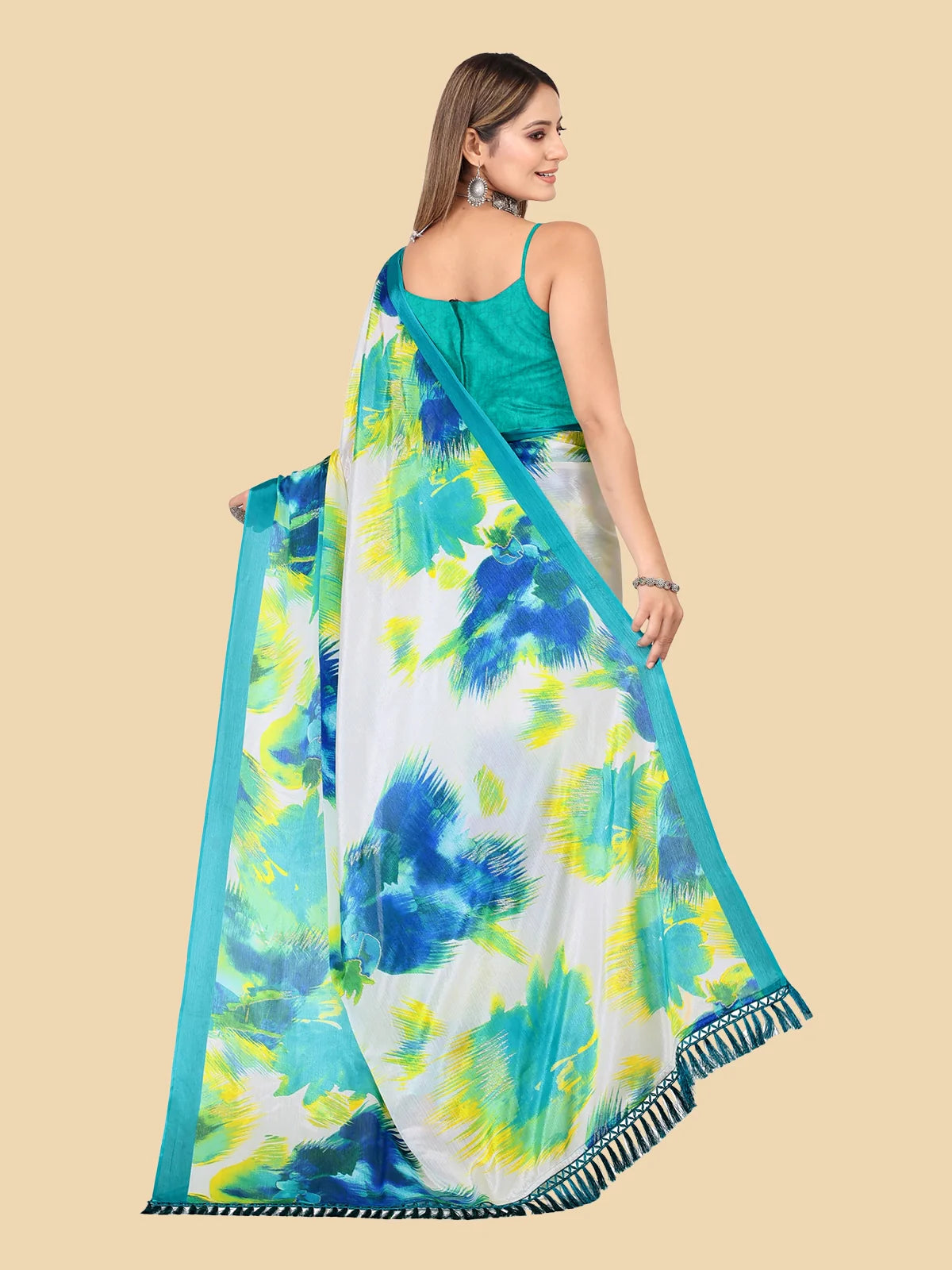 Buy Abstract Printed Designer Chiffon Saree With Blouse Piece-Mint Green