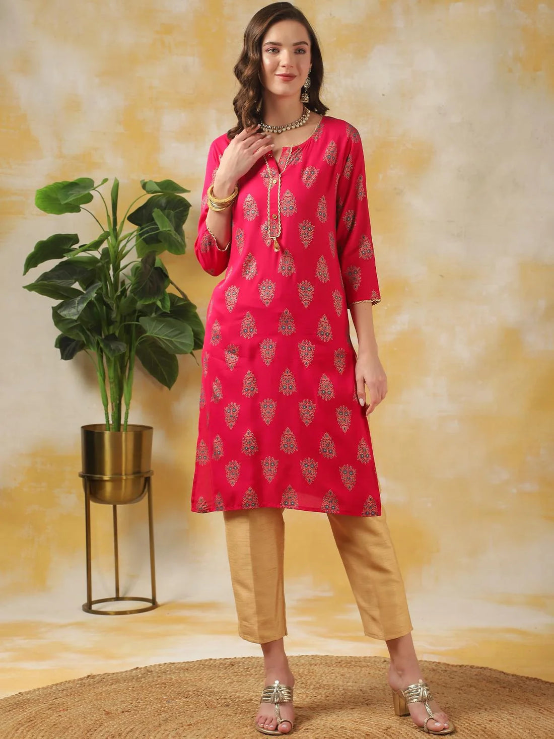 Buy Rayon Printed Knee Length Straight Kurta-Pink