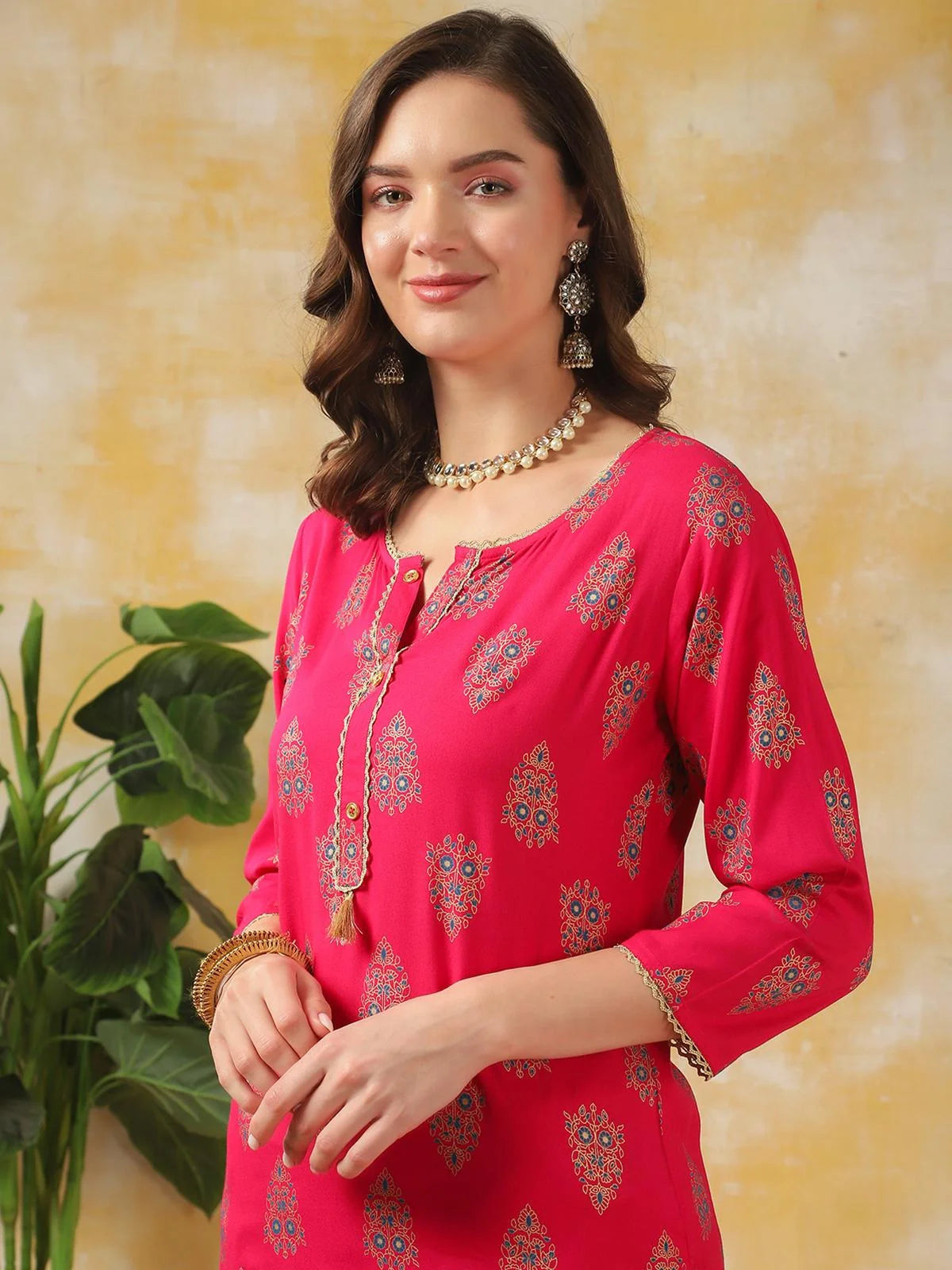 Buy Rayon Printed Knee Length Straight Kurta-Pink