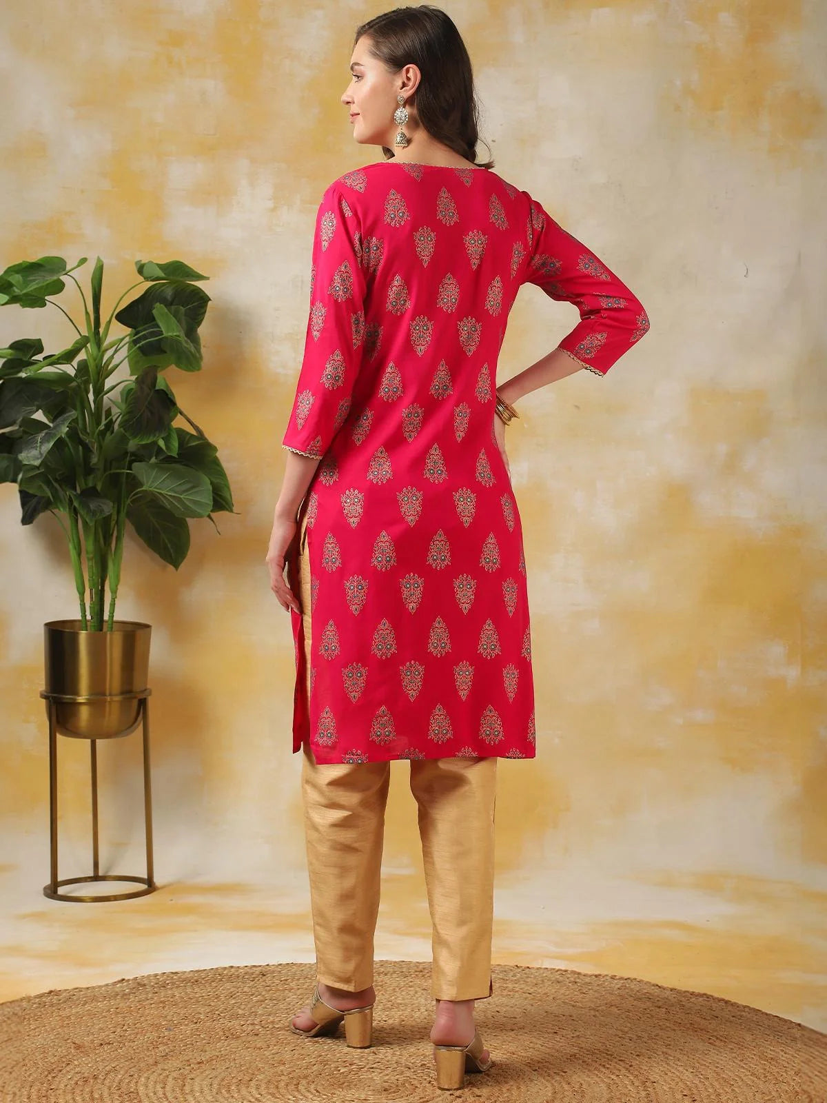 Buy Rayon Printed Knee Length Straight Kurta-Pink