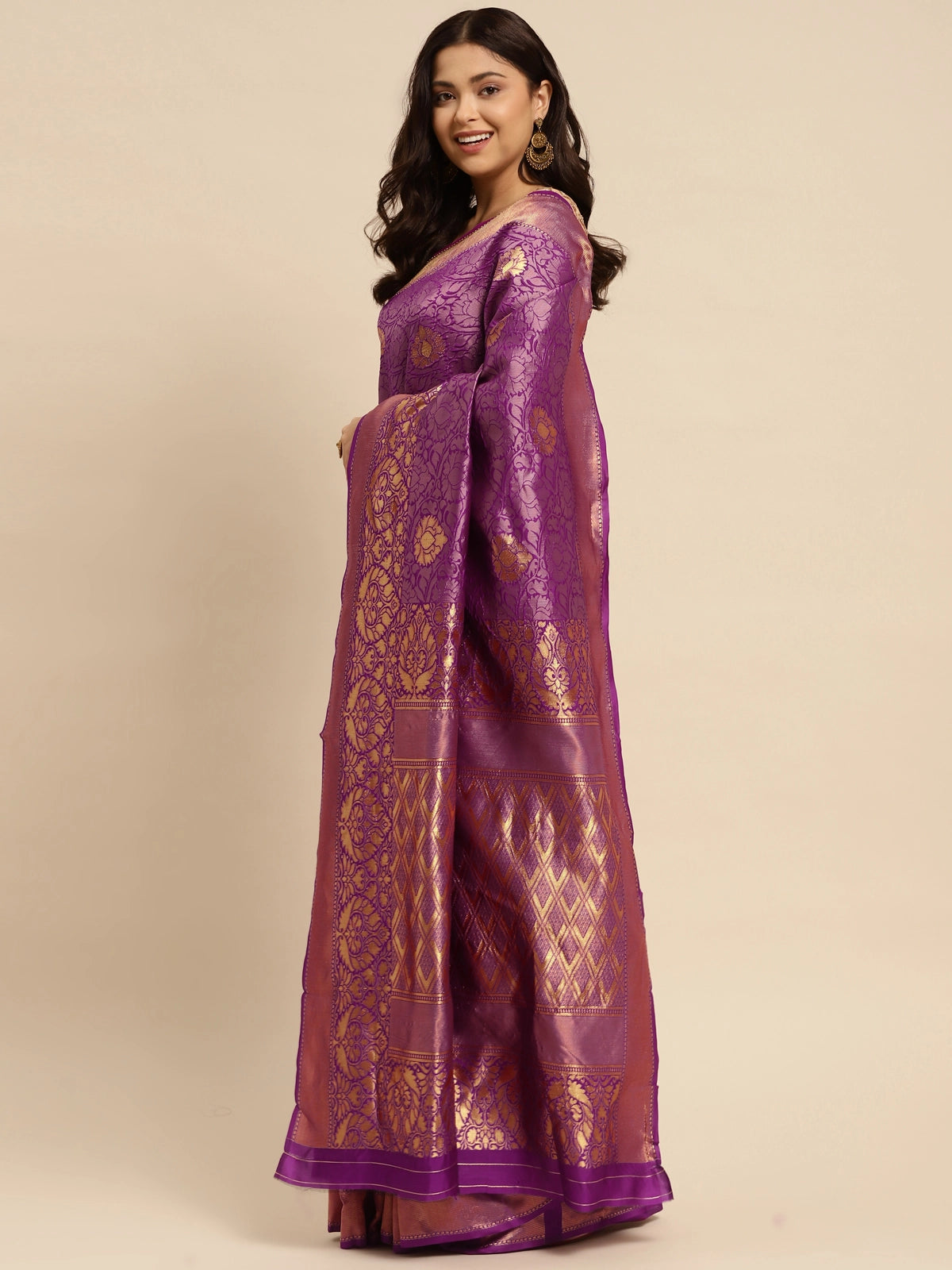 Buy Banarasi Silk Jacquard Saree With Blouse Piece-Purple