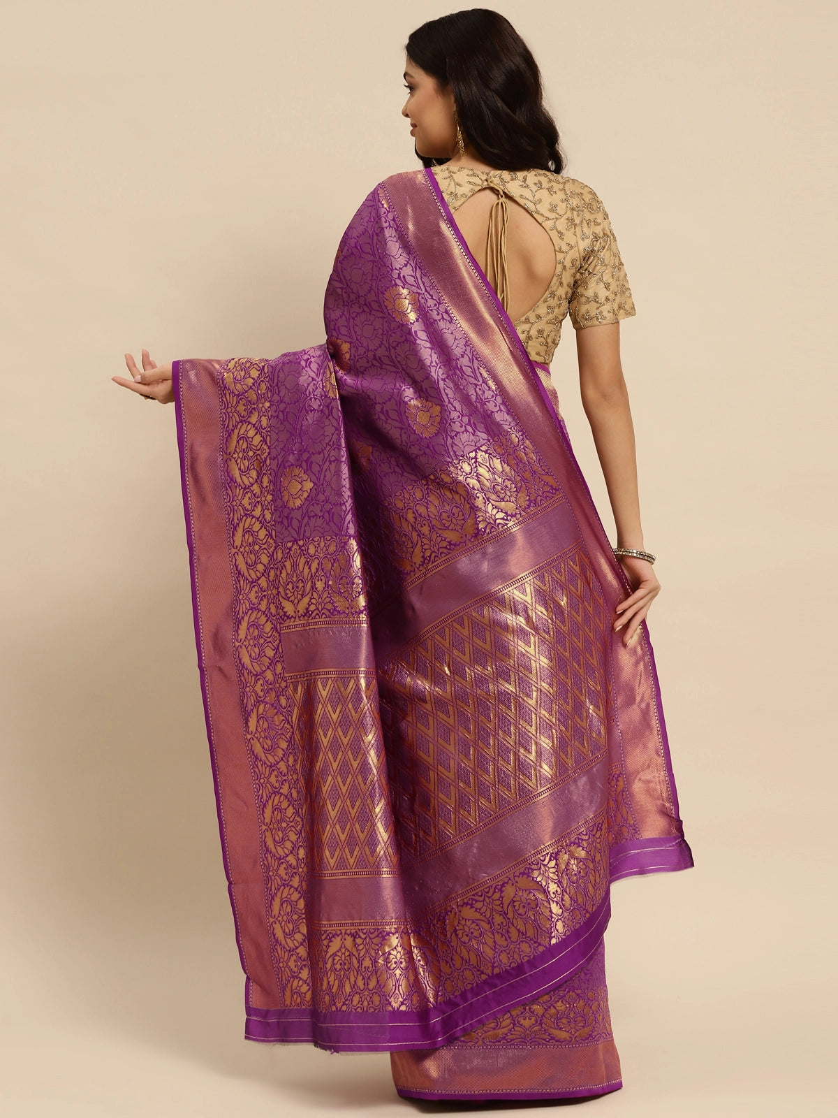 Buy Banarasi Silk Jacquard Saree With Blouse Piece-Purple