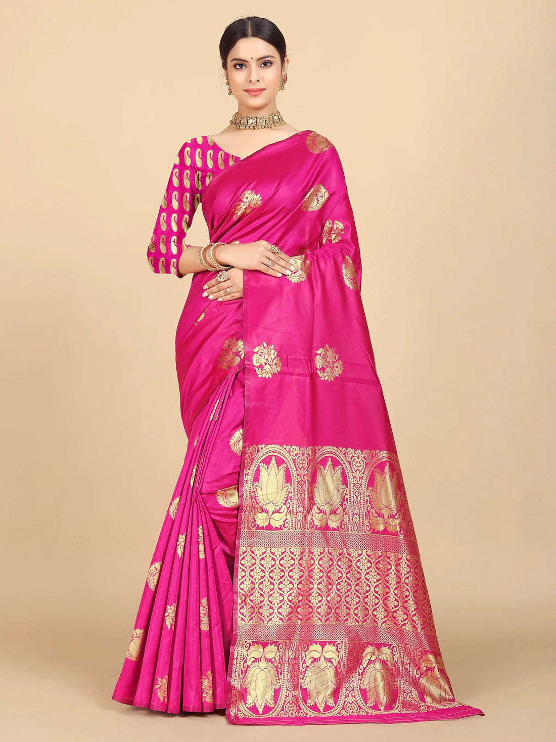 Buy Banarasi Silk Jacquard Saree With Blouse Piece-Pink