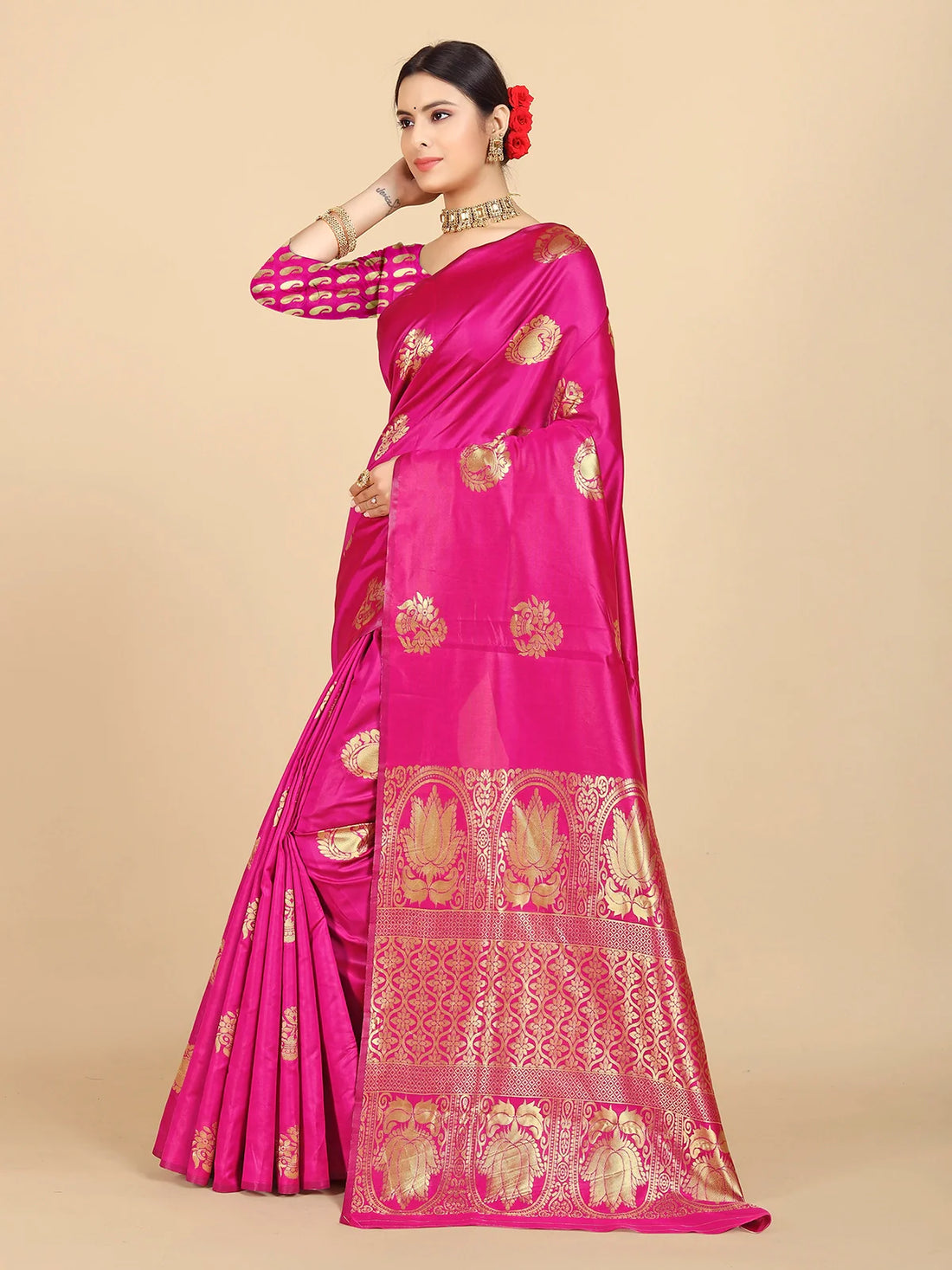 Buy Banarasi Silk Jacquard Saree With Blouse Piece-Pink