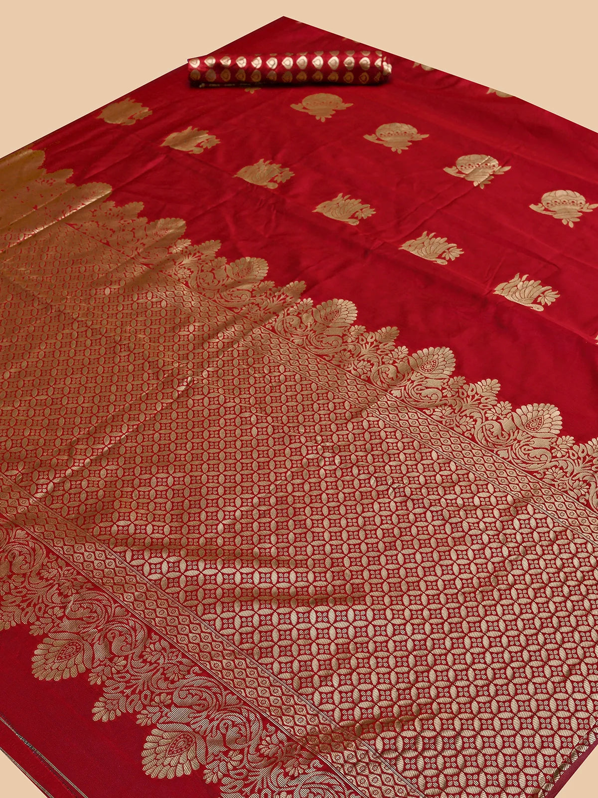 Buy Banarasi Silk Jacquard Saree With Blouse Piece-Red