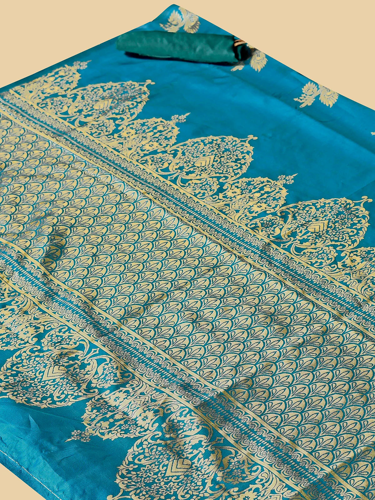 Buy Banarasi Silk Jacquard Saree With Blouse Piece-Turquoise