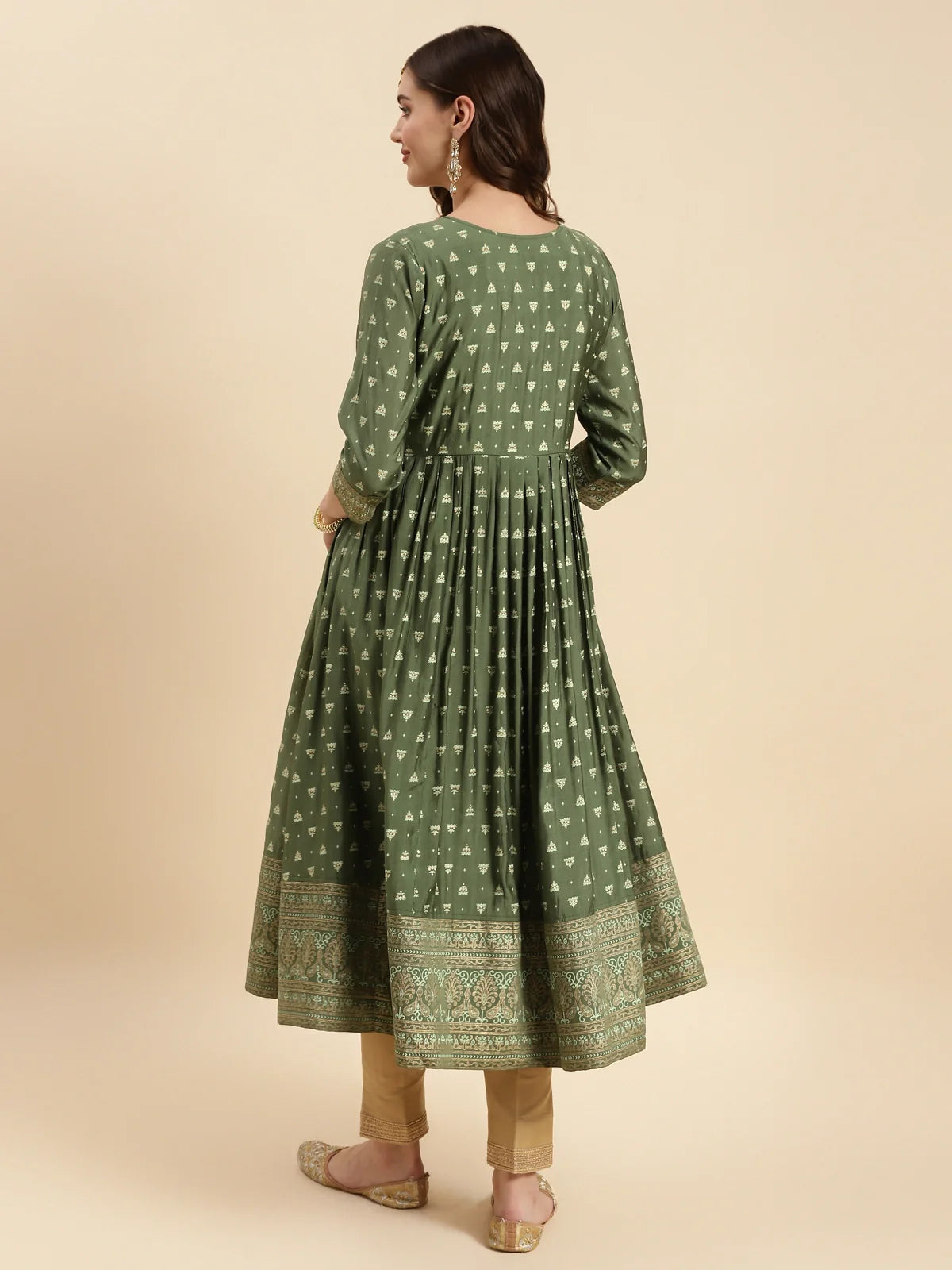 Buy Silk Embroidered Calf Length Anarkali Kurta-Green