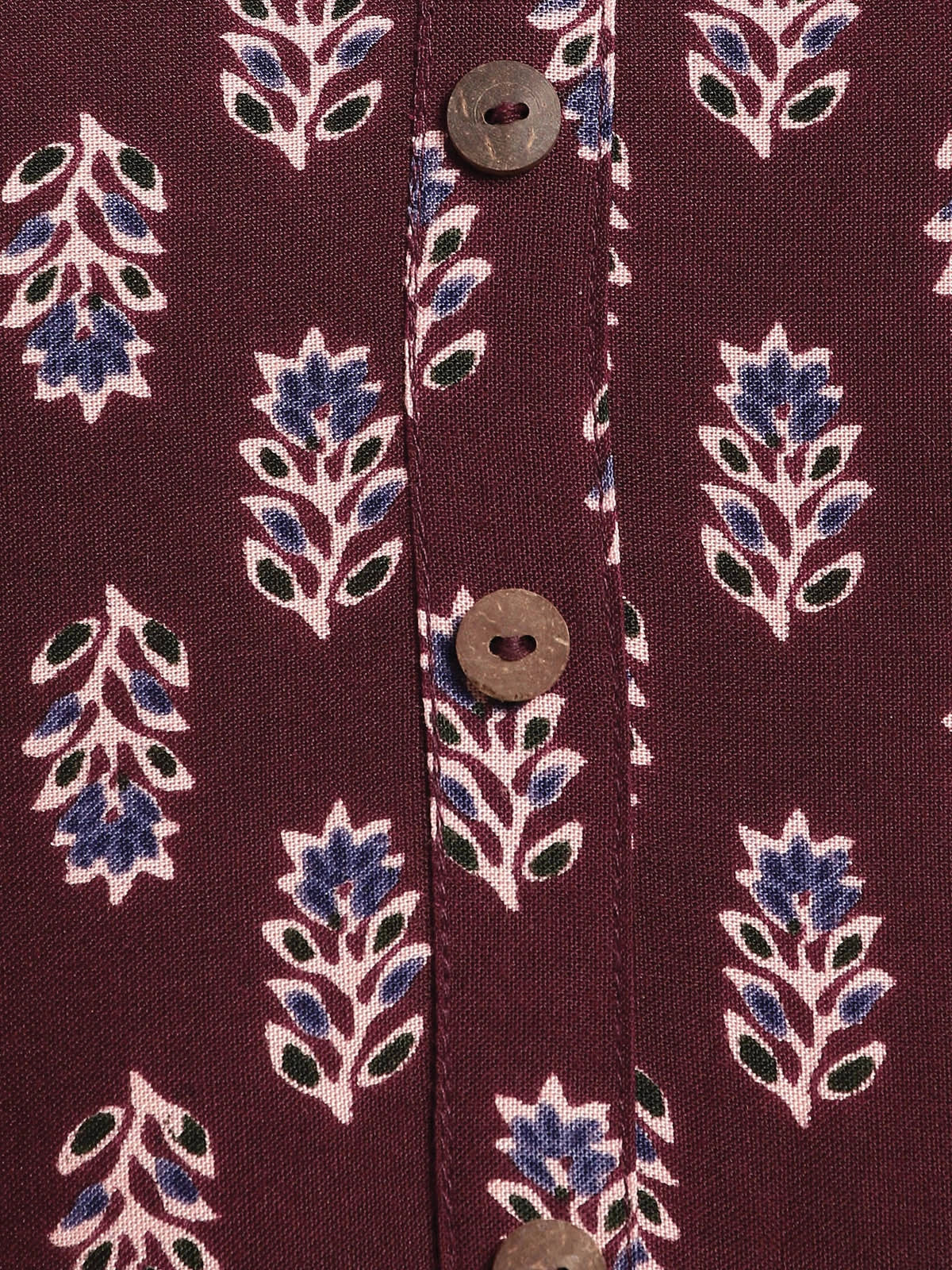 Buy Rayon Tonal Placket Floral Printed Knee Length Straight Kurta-Mauve