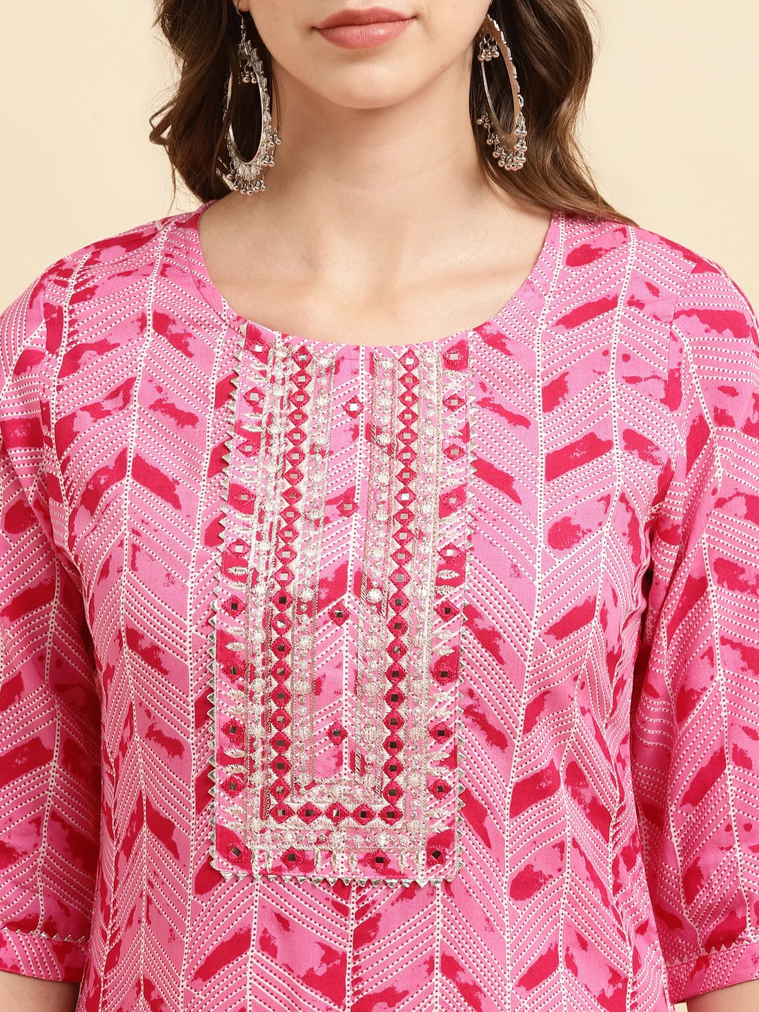 Buy Rayon Calf Length Ethnic Printed Straight Kurta With Pant-Pink