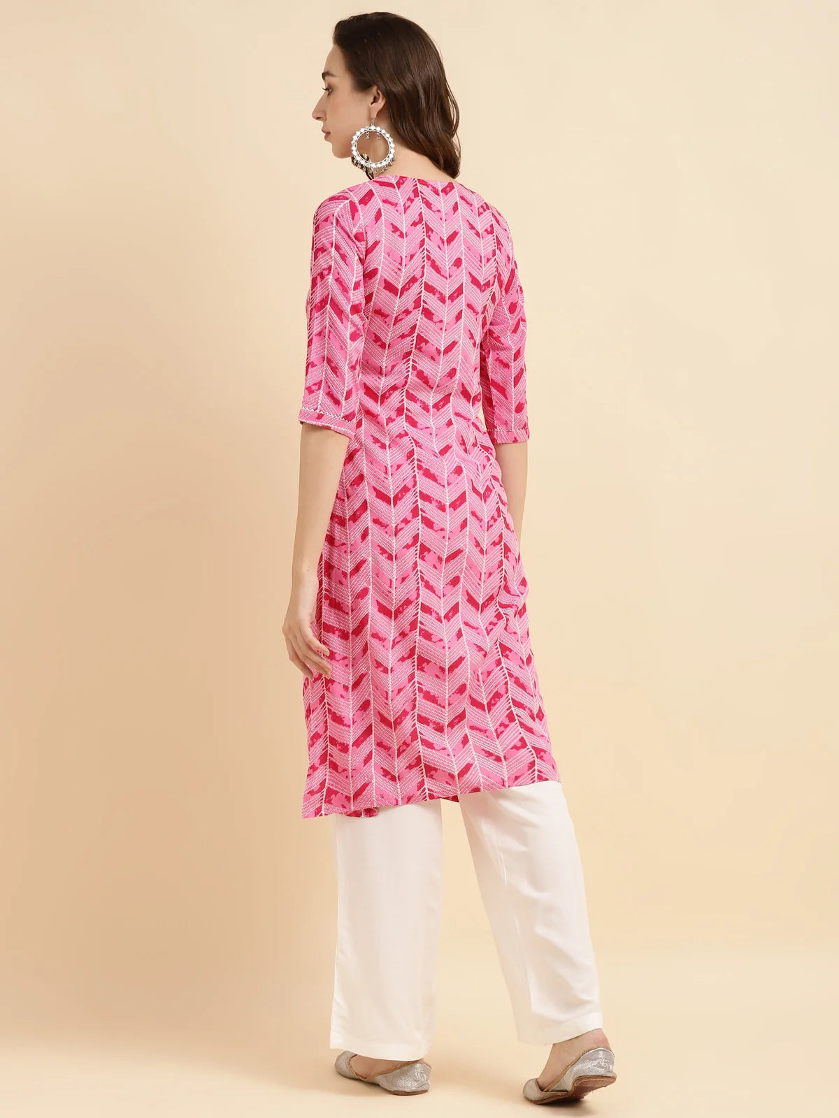 Buy Rayon Calf Length Ethnic Printed Straight Kurta With Pant-Pink