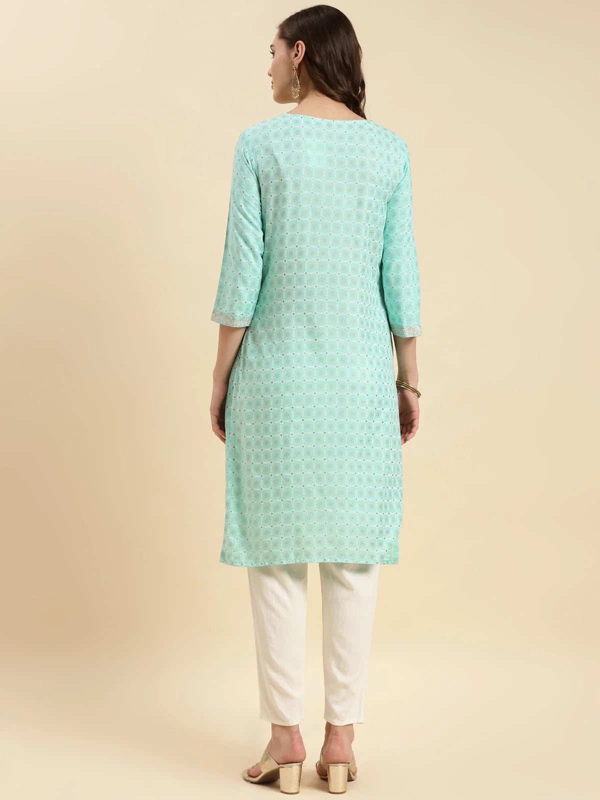 Buy Rayon Ethnic Printed Knee Length Straight Kurta-Sea Green