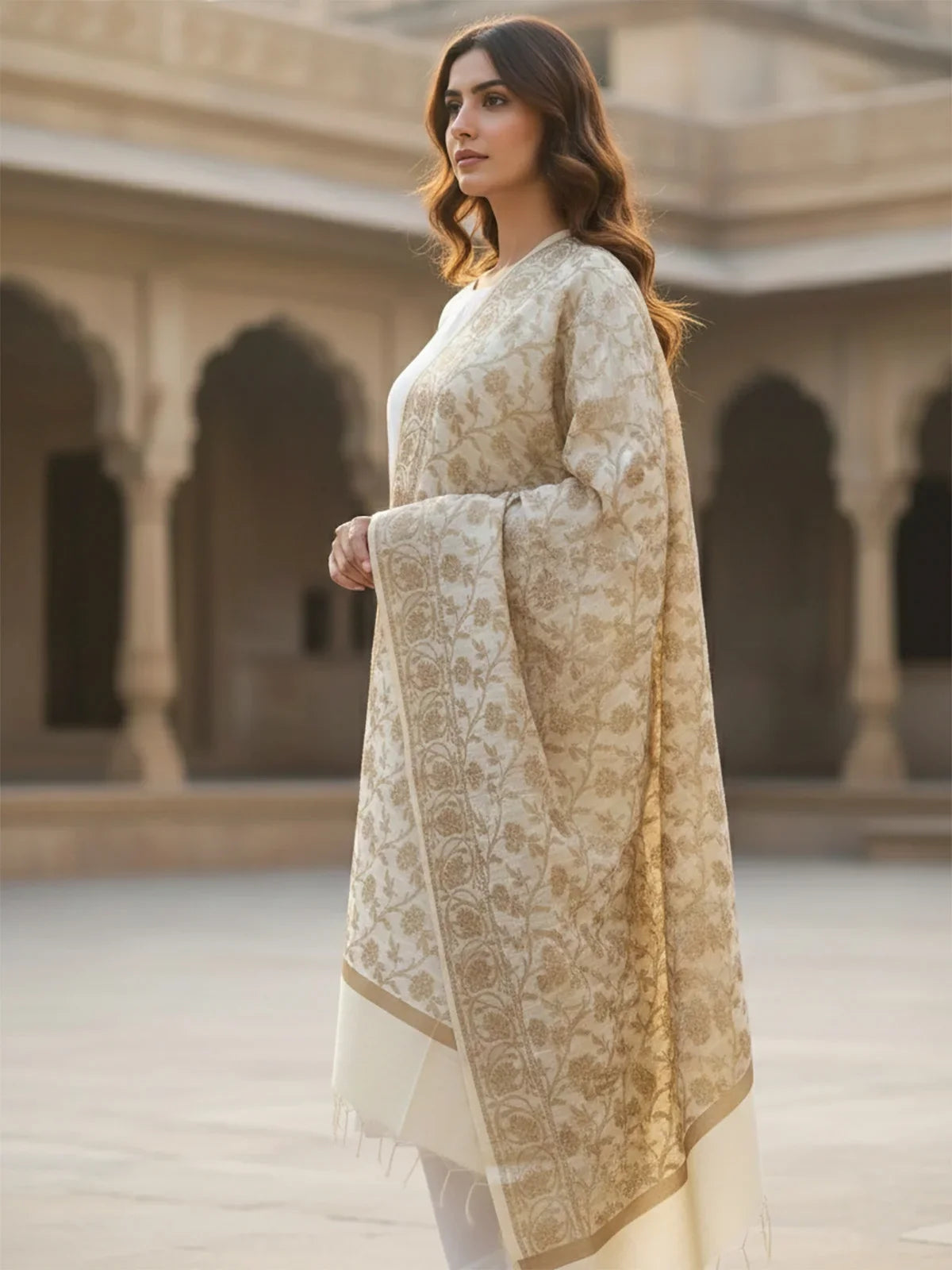 Buy Art Silk Self Design Dupatta-Off White