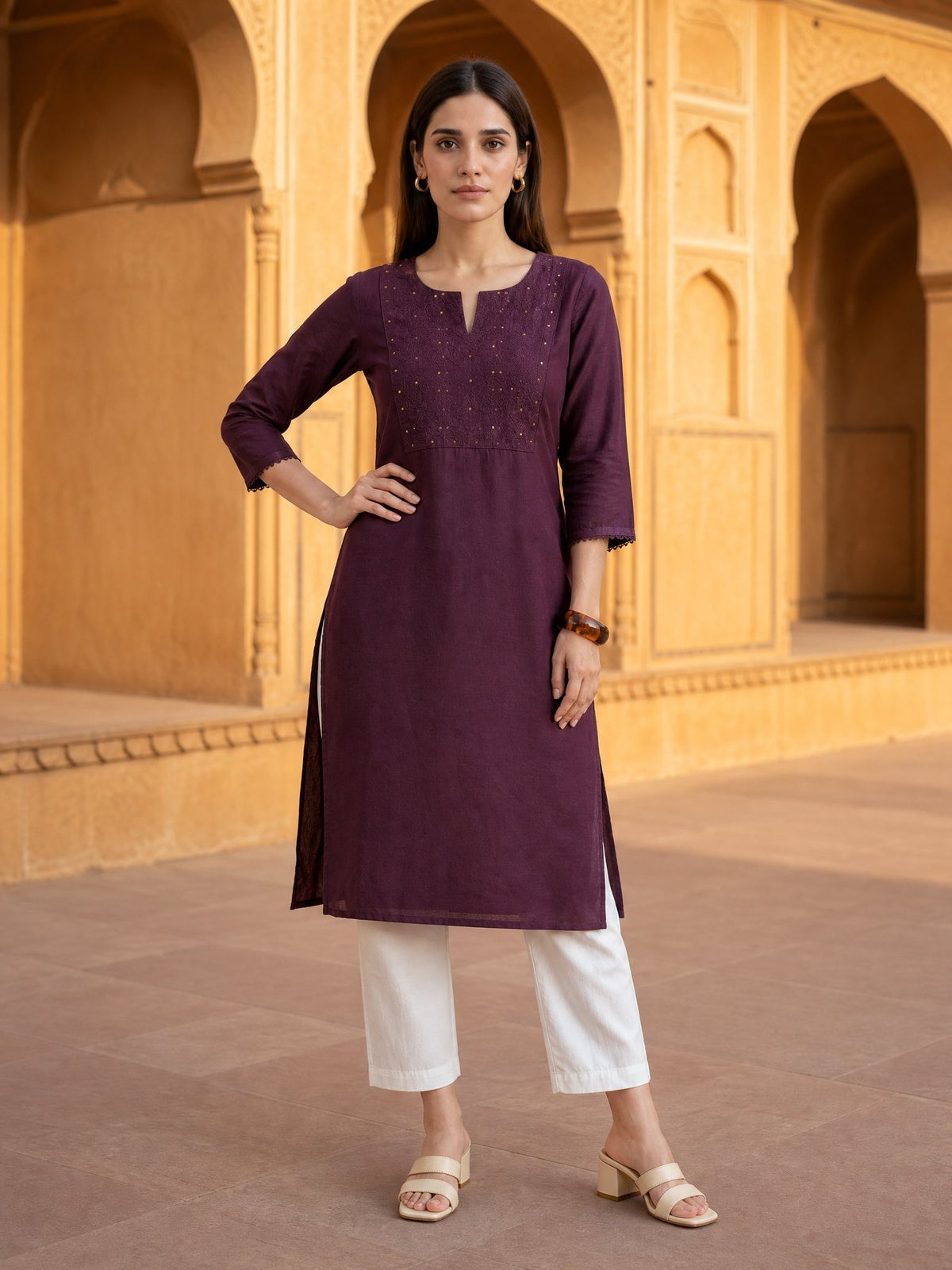 Buy Rayon Embroidered Straight Knee Length Kurta-Wine