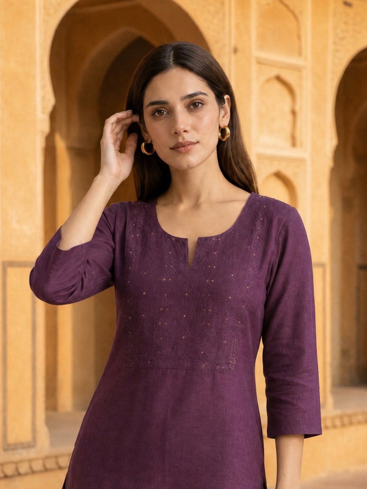 Buy Rayon Embroidered Straight Knee Length Kurta-Wine