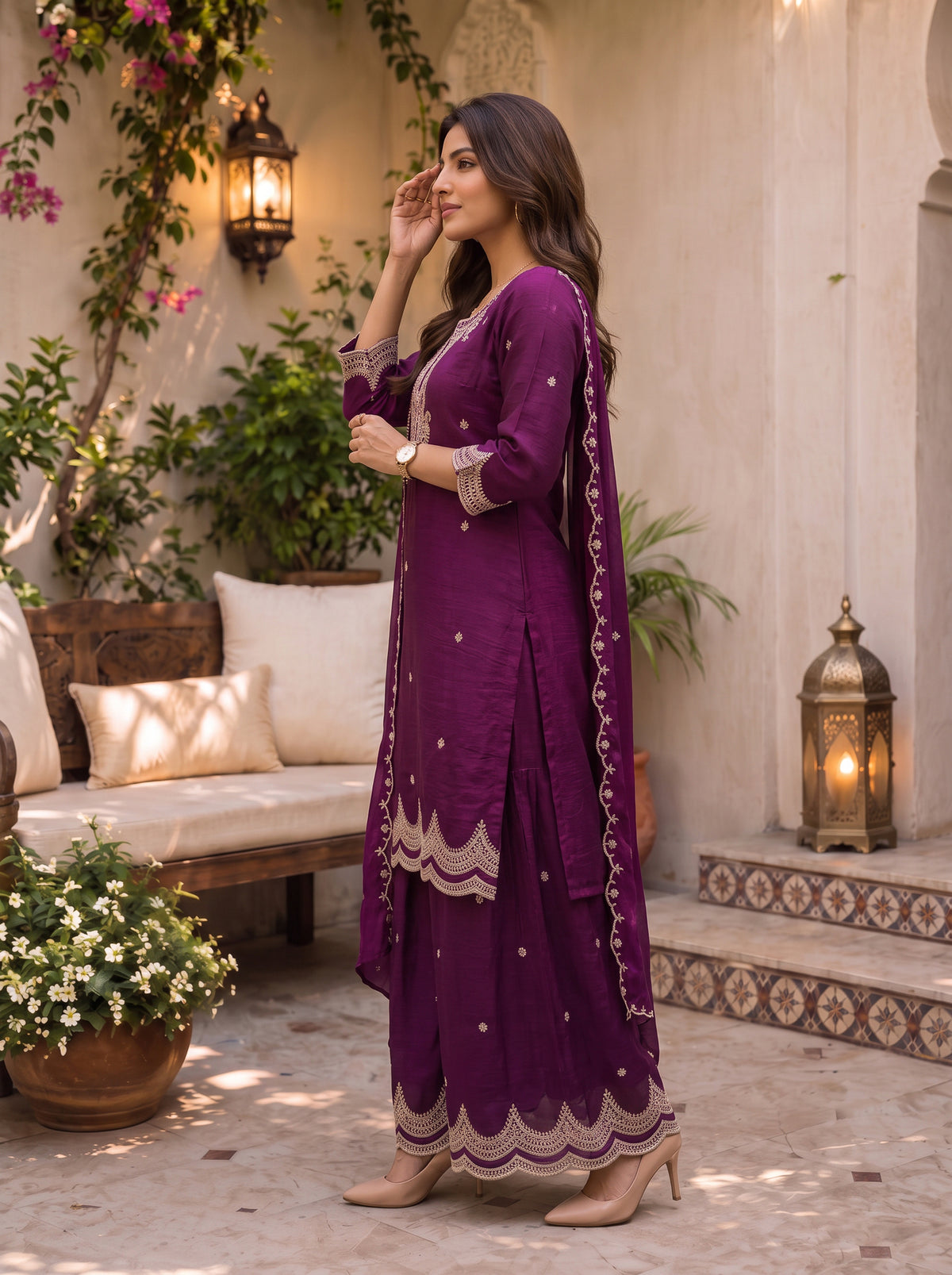 Viscose Embroidered Straight Knee Length Kurta With Pant and Dupatta
