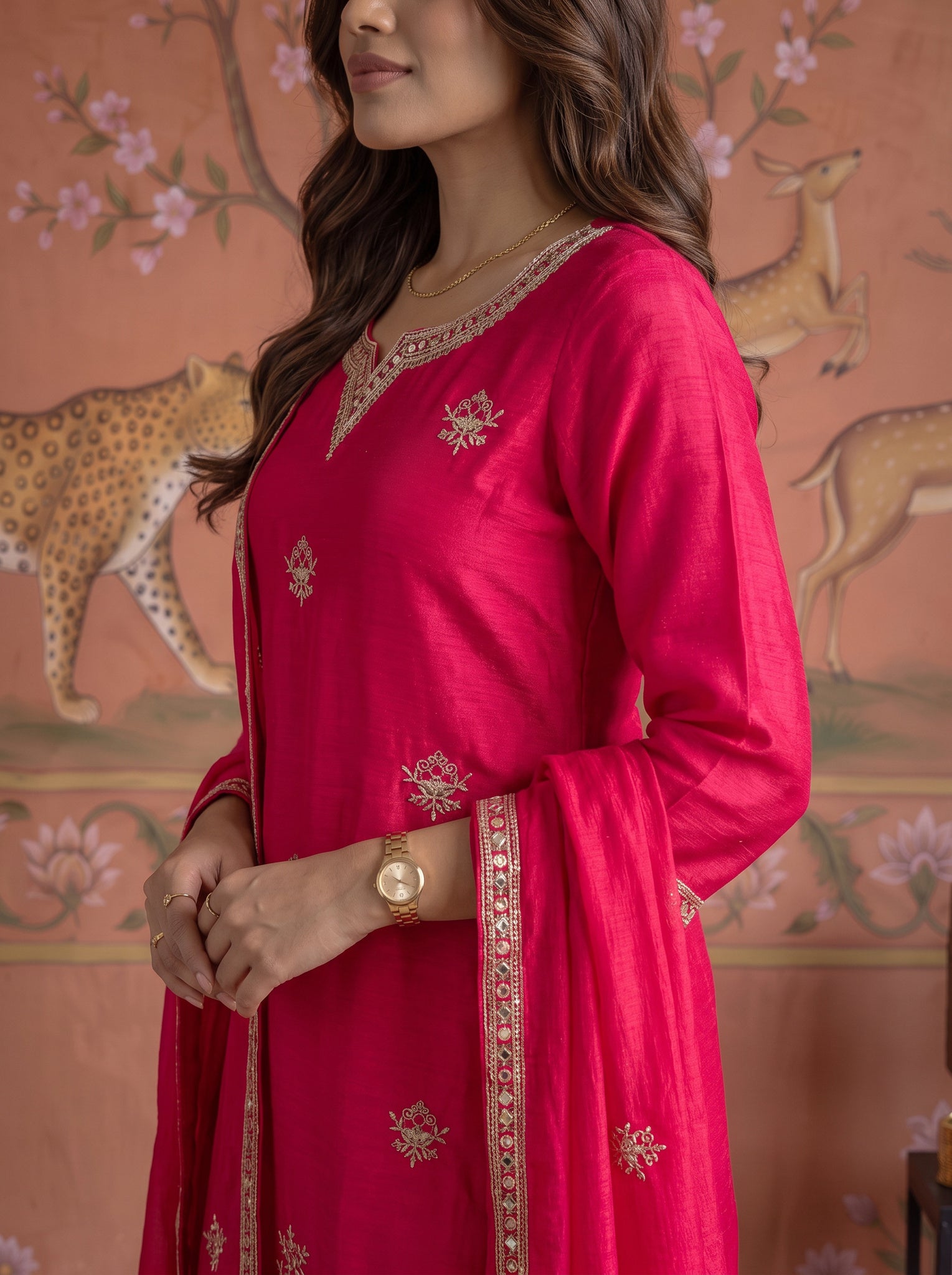 Viscose Embroidered Straight Knee Length Kurta With Pant and Dupatta