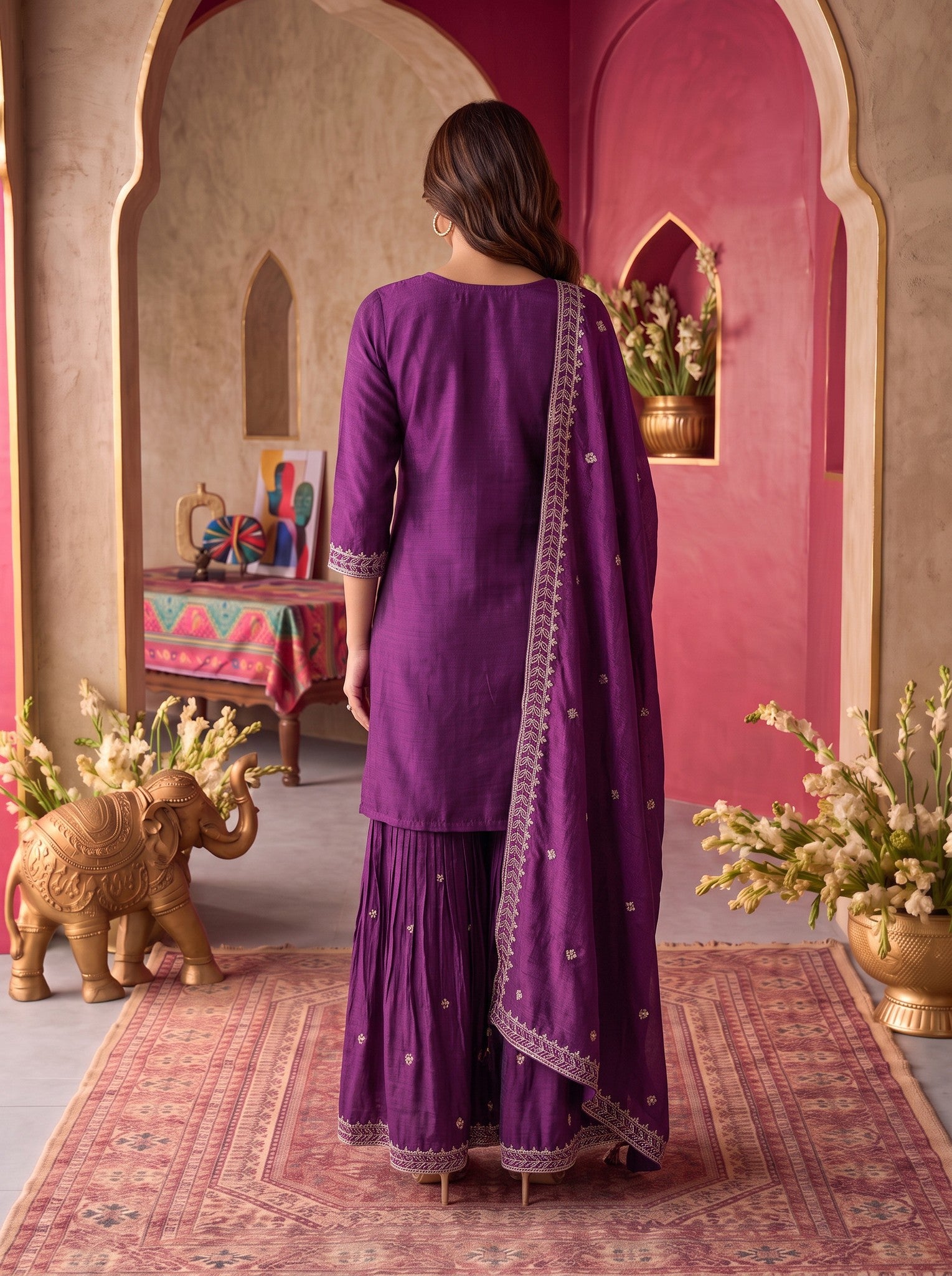 Viscose Embroidered Straight Knee Length Kurta With Pant and Dupatta