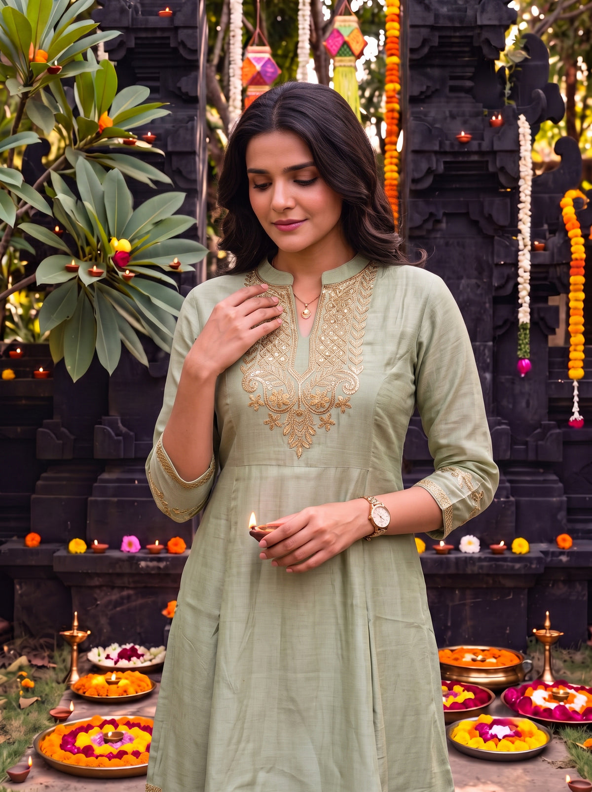 Viscose Embroidered Peplum Calf Length Kurta With Pant and Dupatta