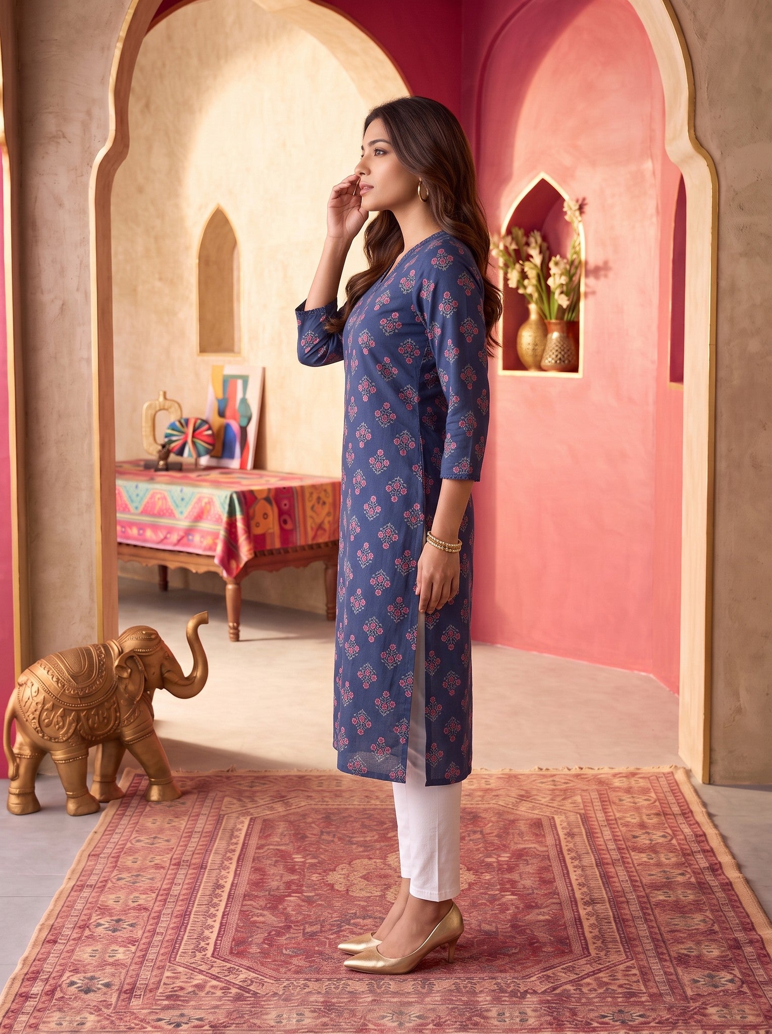 Rayon Printed Straight Knee Length Kurta