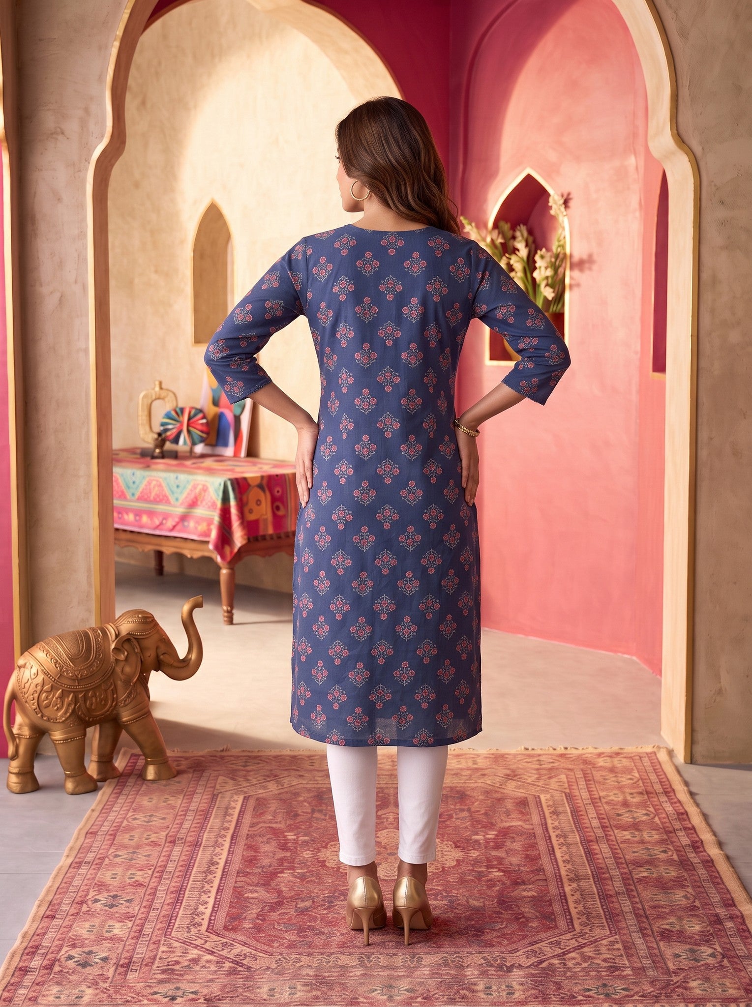 Rayon Printed Straight Knee Length Kurta