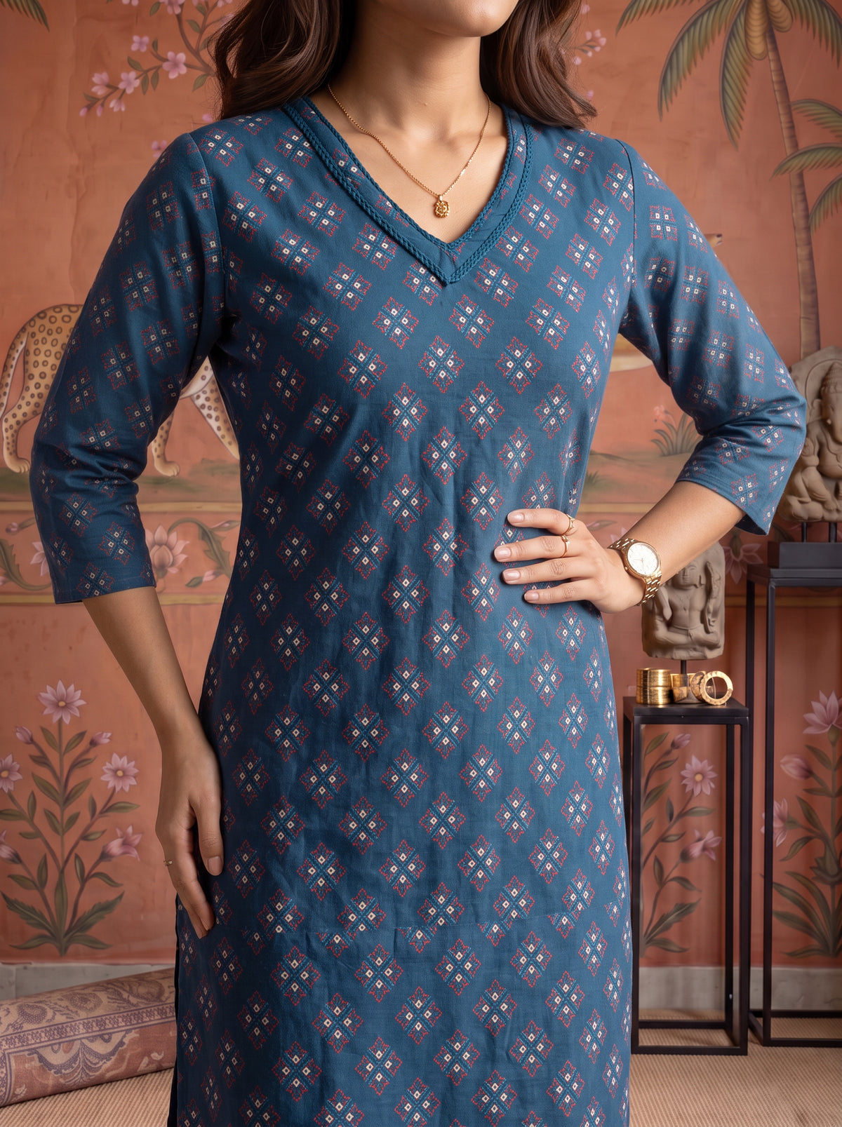 Rayon Printed Straight Knee Length Kurta
