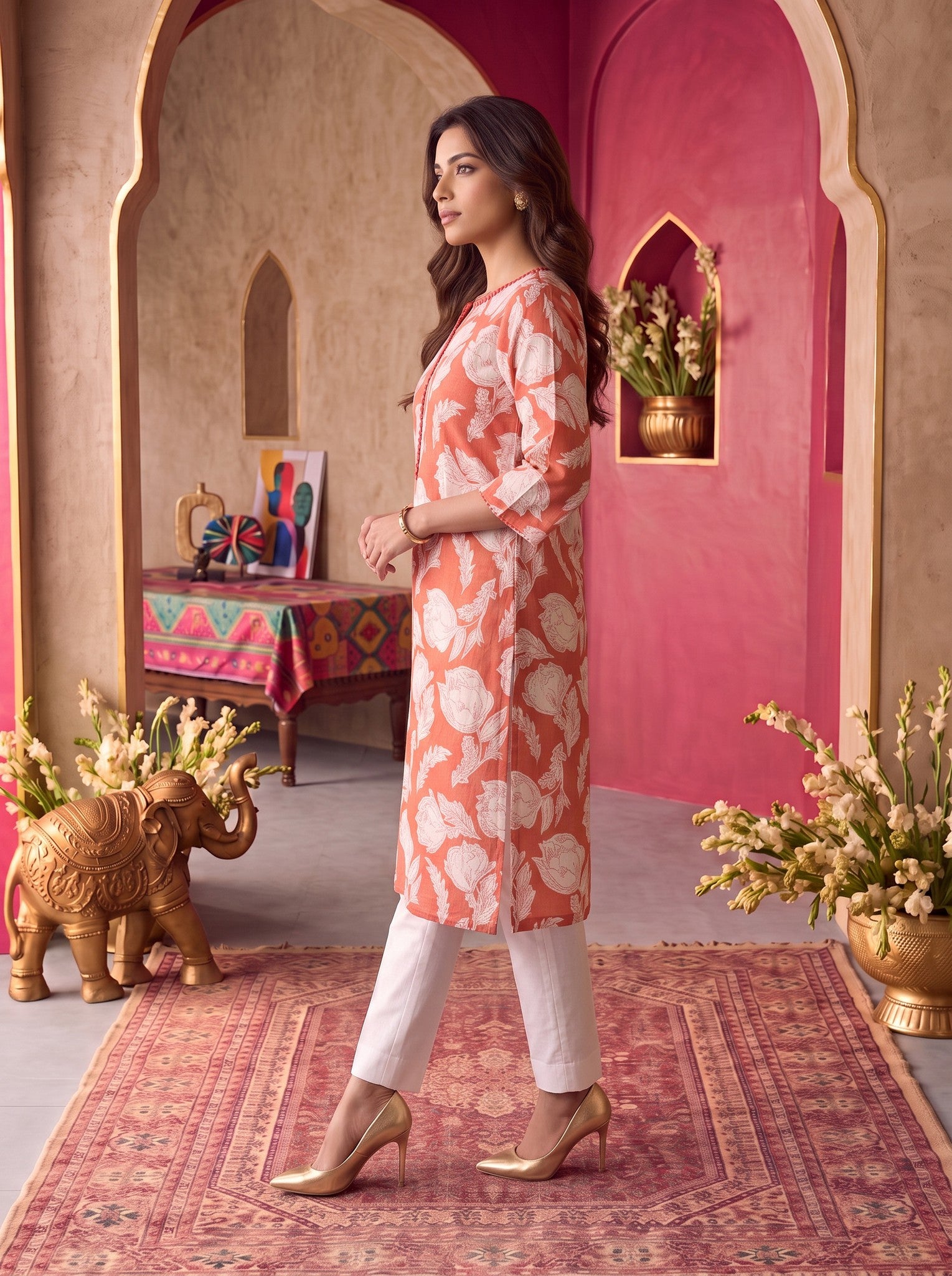 Rayon Printed Straight Knee Length Kurta