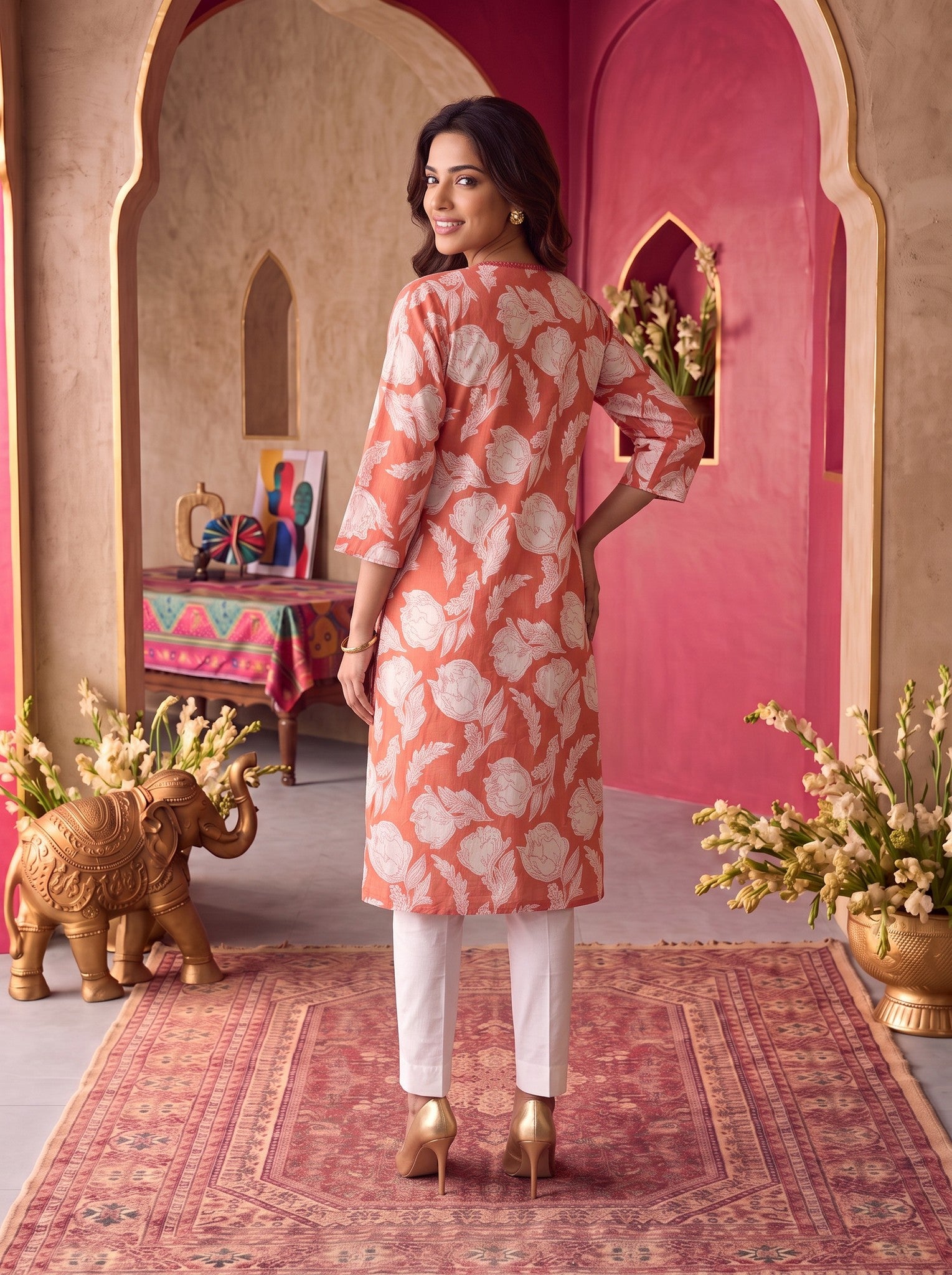 Rayon Printed Straight Knee Length Kurta