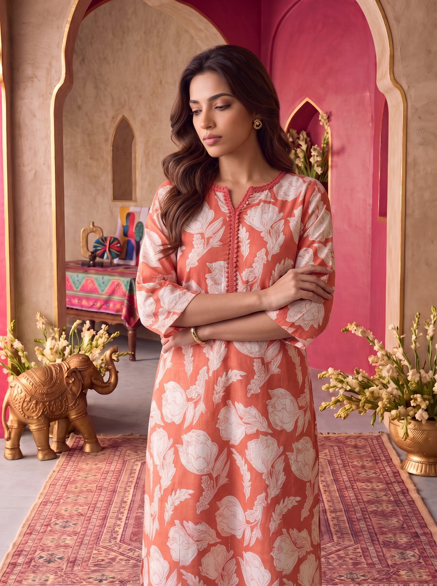 Rayon Printed Straight Knee Length Kurta