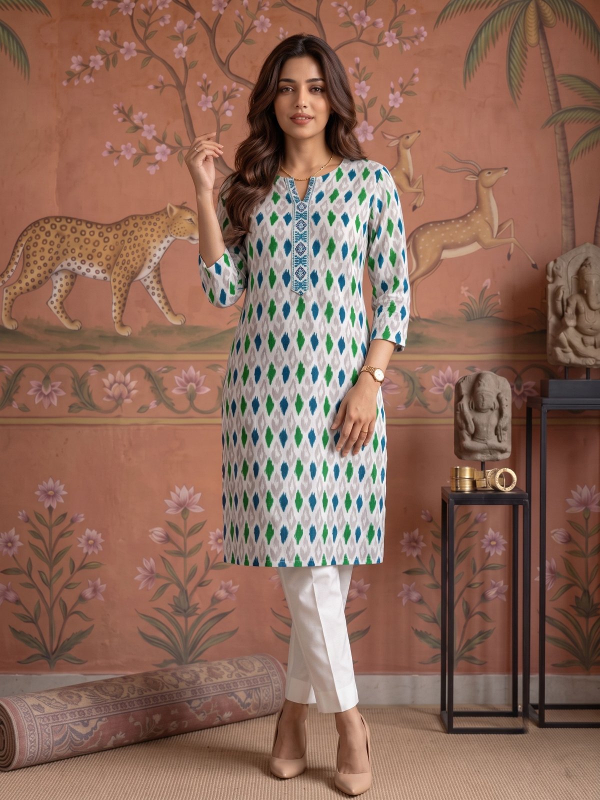 Rayon Printed Straight Knee Length Kurta