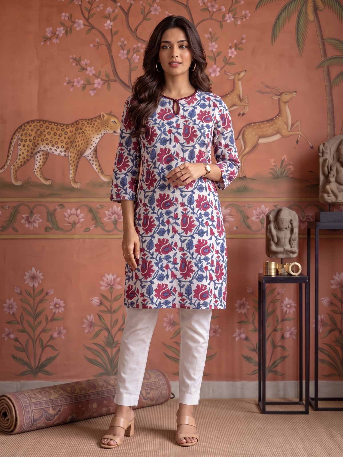 Rayon Printed Straight Knee Length Kurta