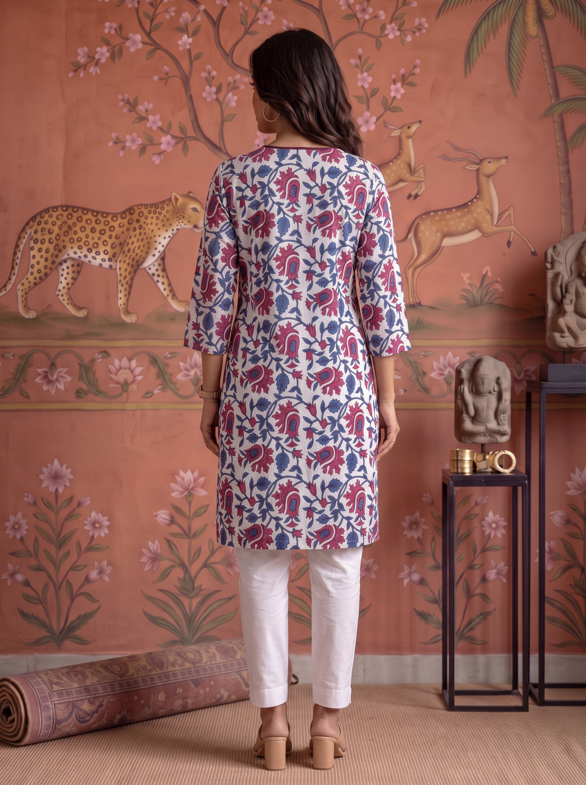 Buy Rayon Printed Straight Knee Length Kurta-Off White