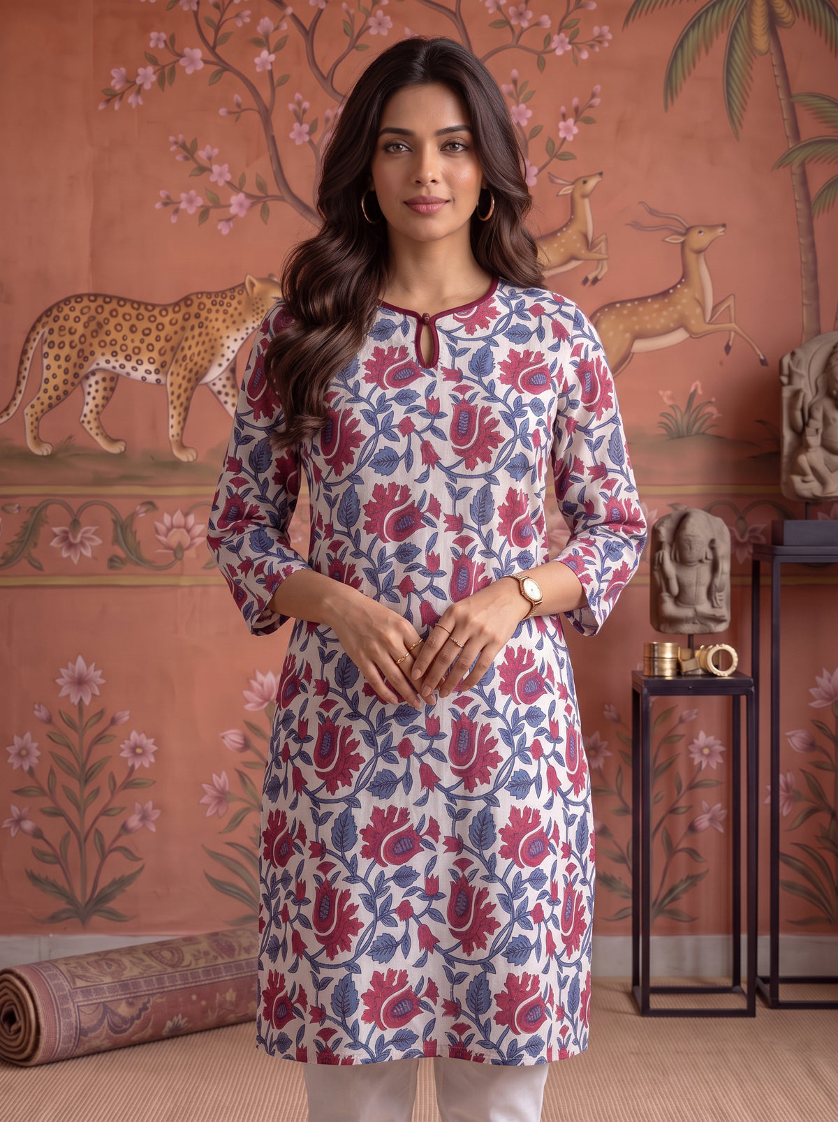 Rayon Printed Straight Knee Length Kurta