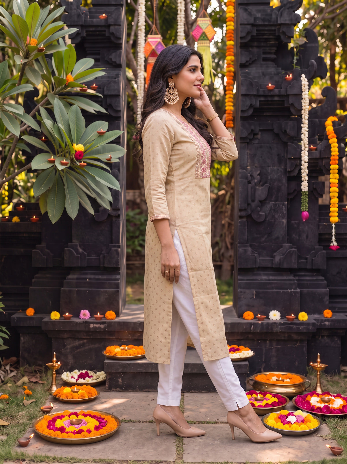 Cotton Embroidered Straight Calf Length Kurta