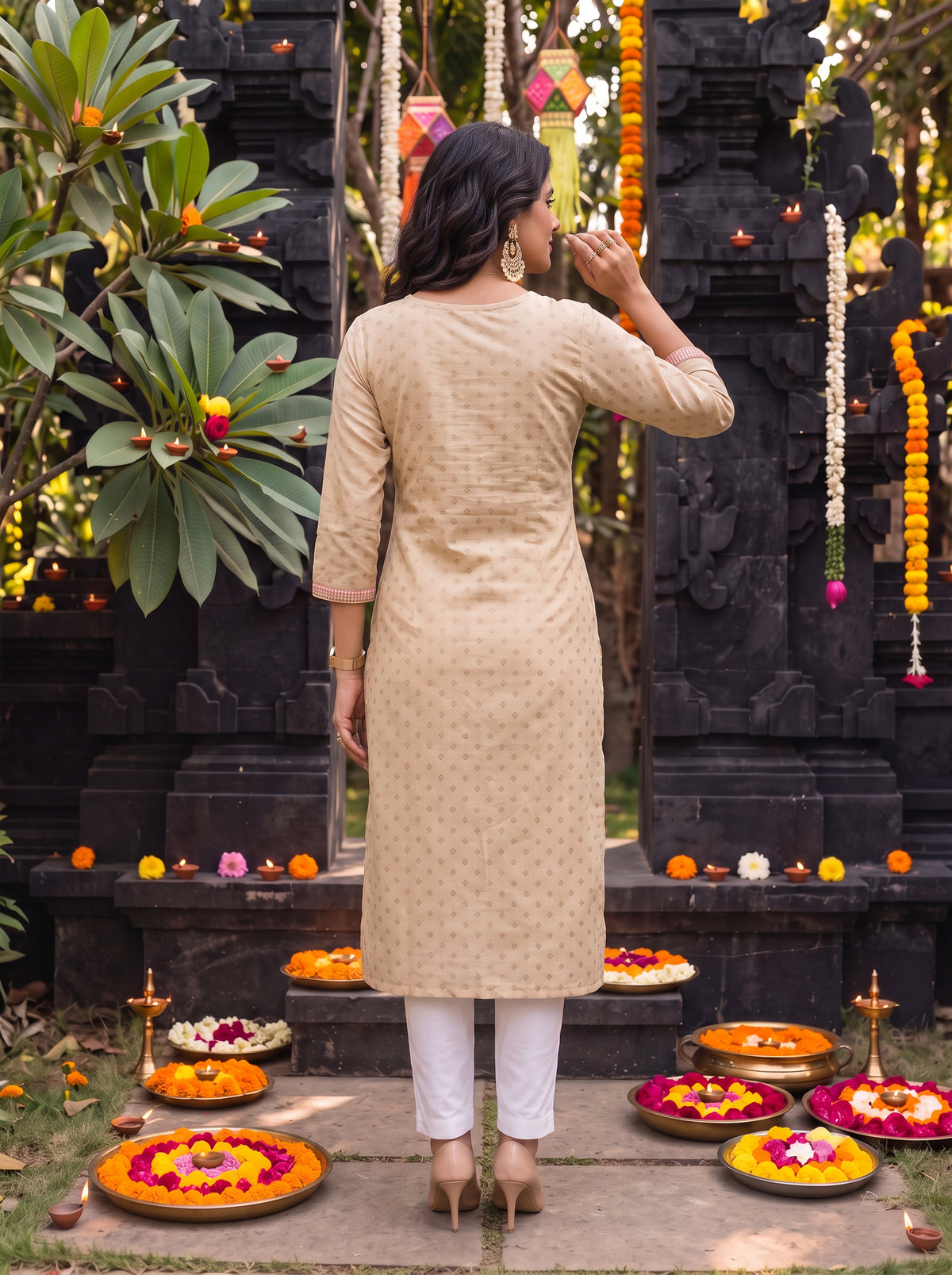 Cotton Embroidered Straight Calf Length Kurta