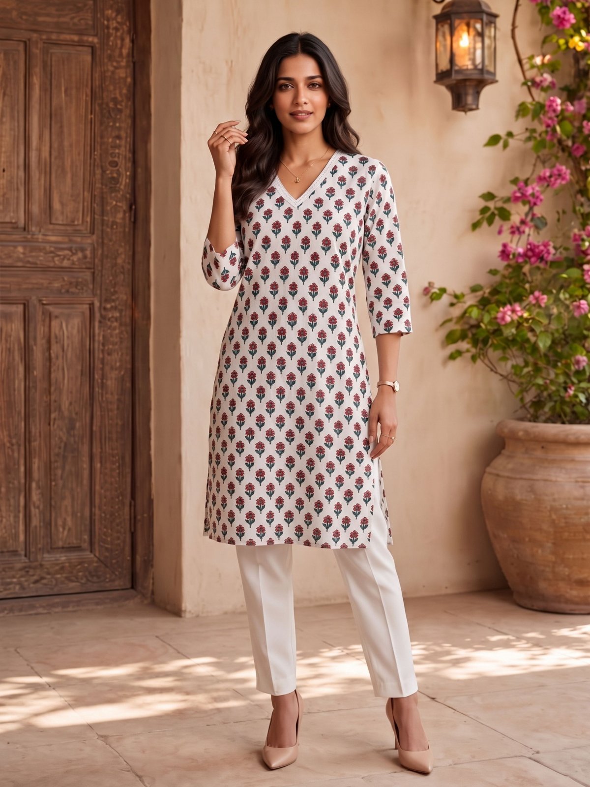 Cotton Printed Straight Knee Length Kurta