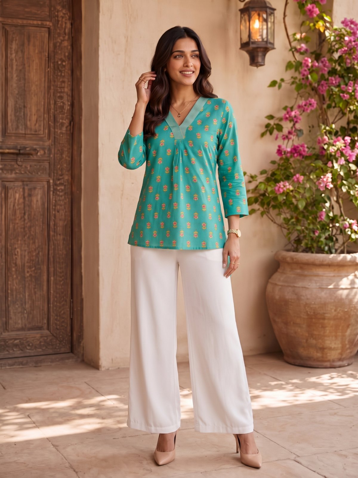 Rayon Printed Straight Short Length Short Kurta