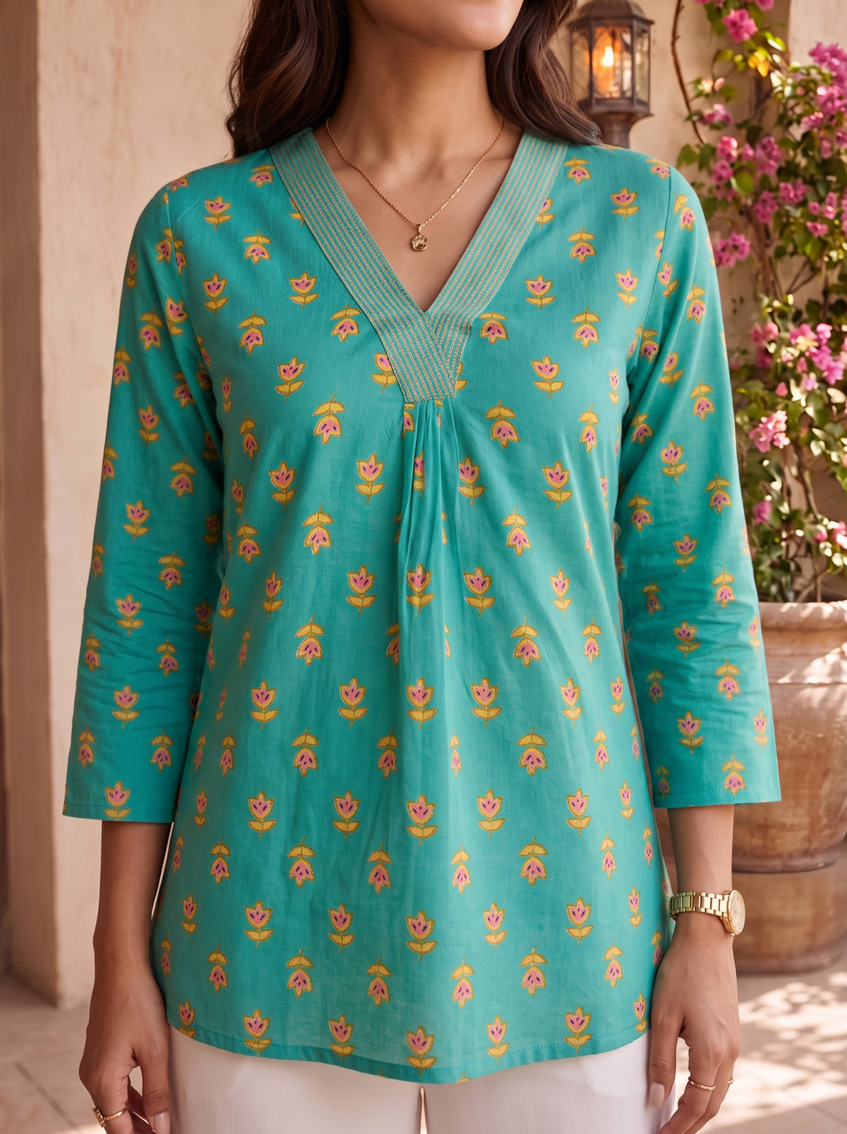 Buy Rayon Printed Straight Short Length Short Kurta-Green