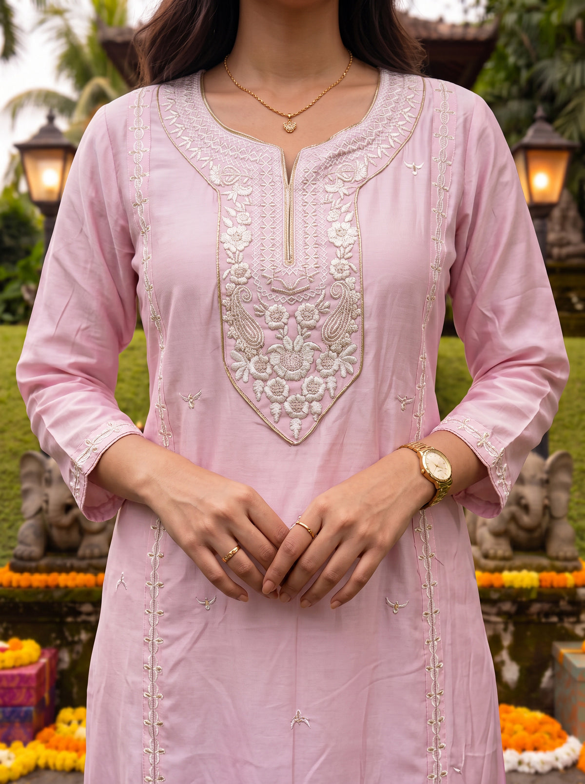Viscose Embroidered Flared Calf Length Kurta