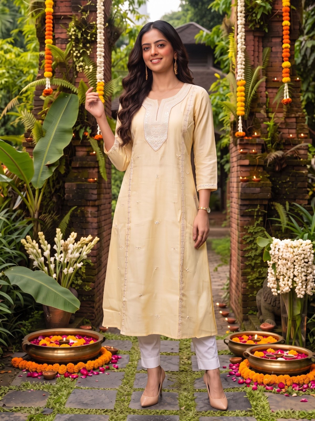 Buy Viscose Embroidered Flared Calf Length Kurta-Yellow