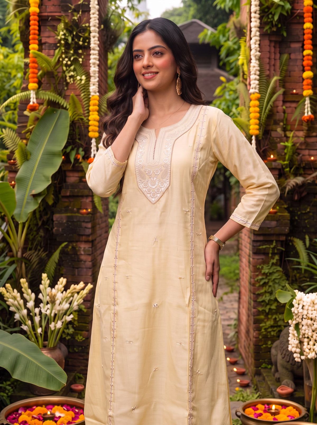 Viscose Embroidered Flared Calf Length Kurta