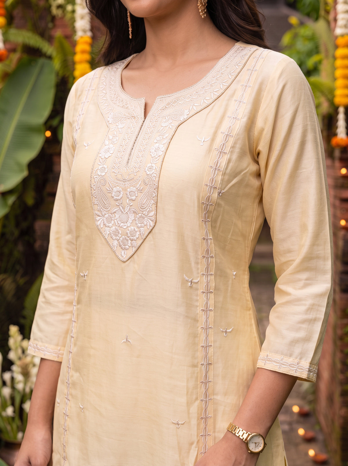 Buy Viscose Embroidered Flared Calf Length Kurta-Yellow