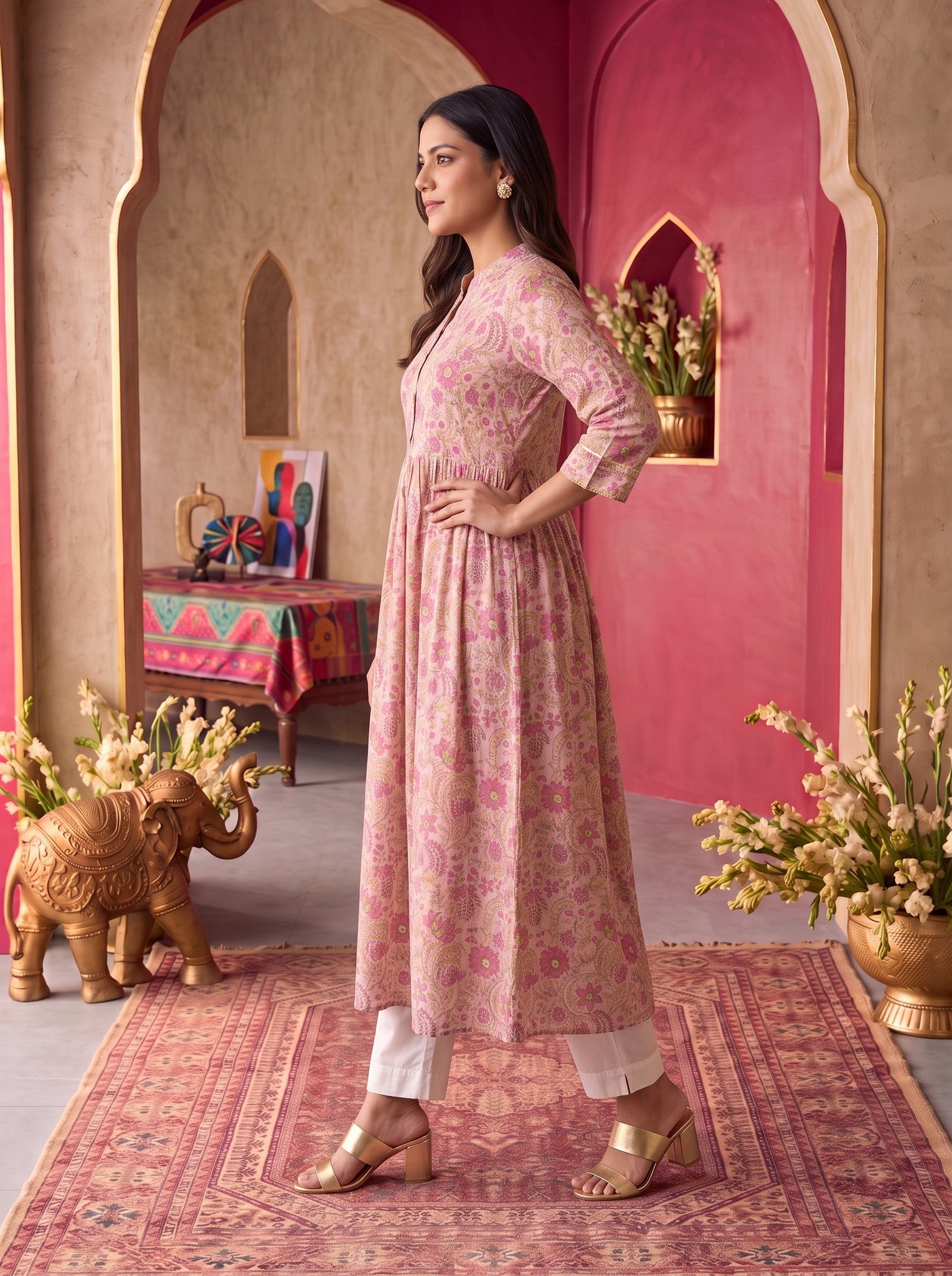 Rayon Printed Flared Calf Length Kurta